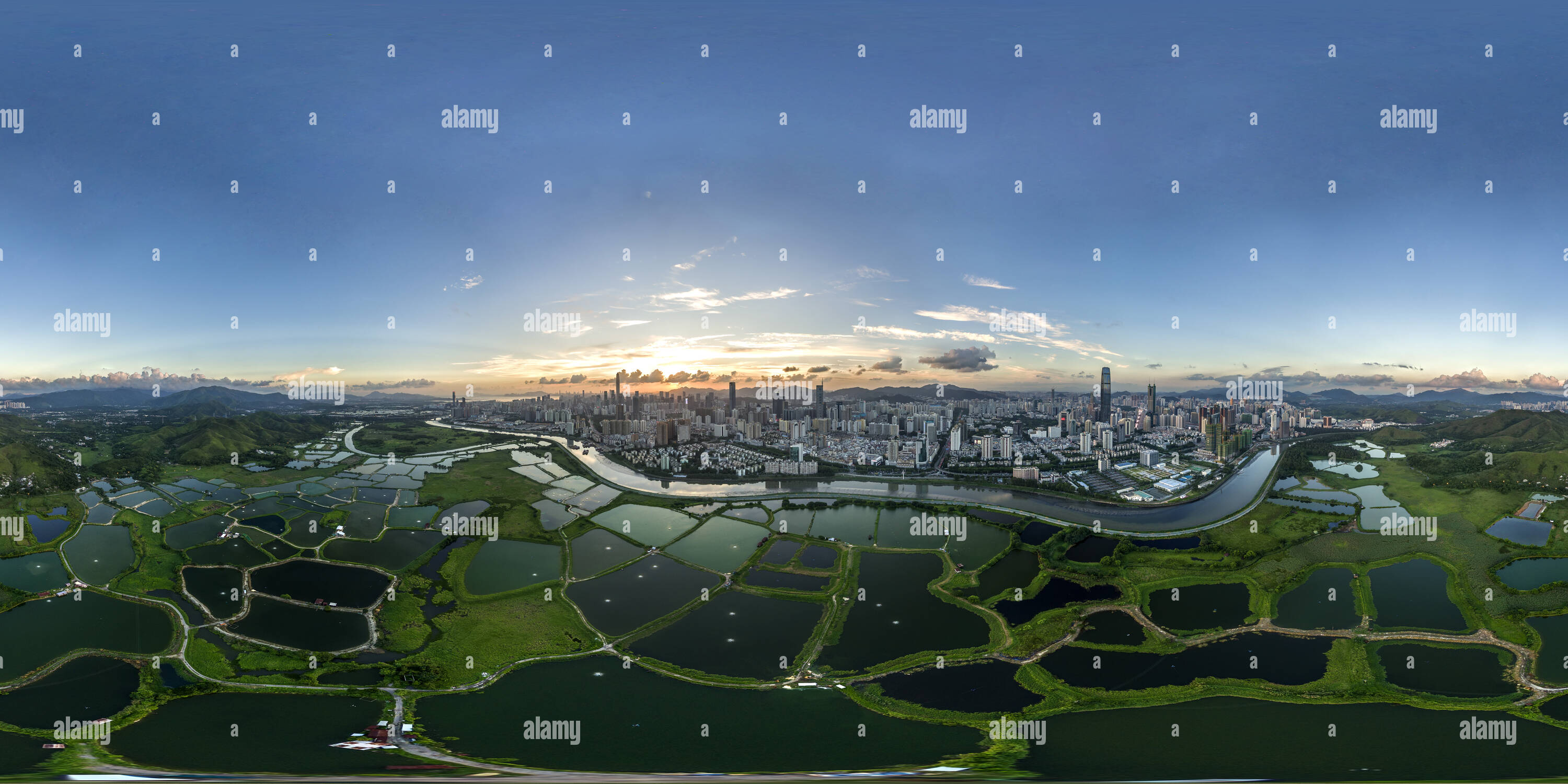 360 Grad Panorama Ansicht von Sonnenuntergang @ HK China Grenze (港深邊境日落), Ma Tso Lunge, HK