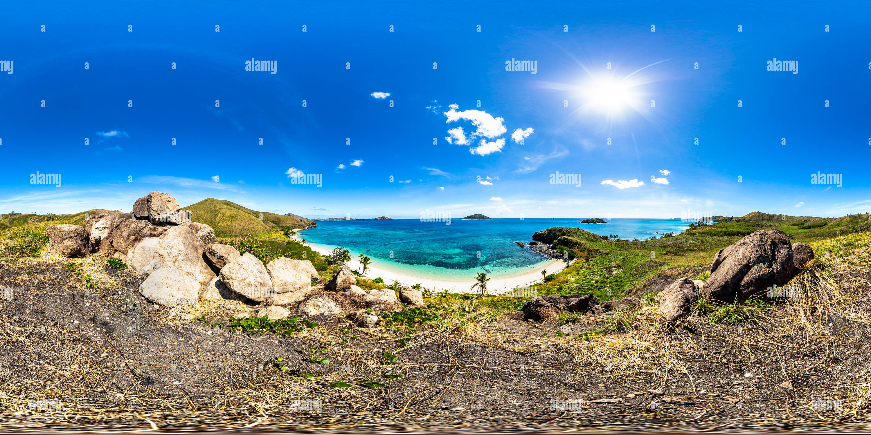 360 Grad Panorama Ansicht von Super Paradise Beach in Yasawa Island Resort - Yasawa Island - Fidschi Inseln