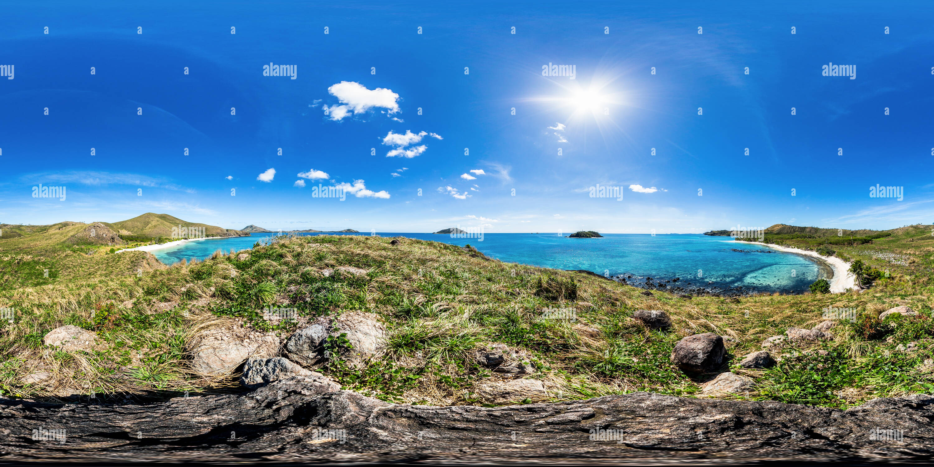 360 Grad Panorama Ansicht von Die Bucht von Paradise Beach in Yasawa Island Resort - Yasawa Island - Fidschi Inseln