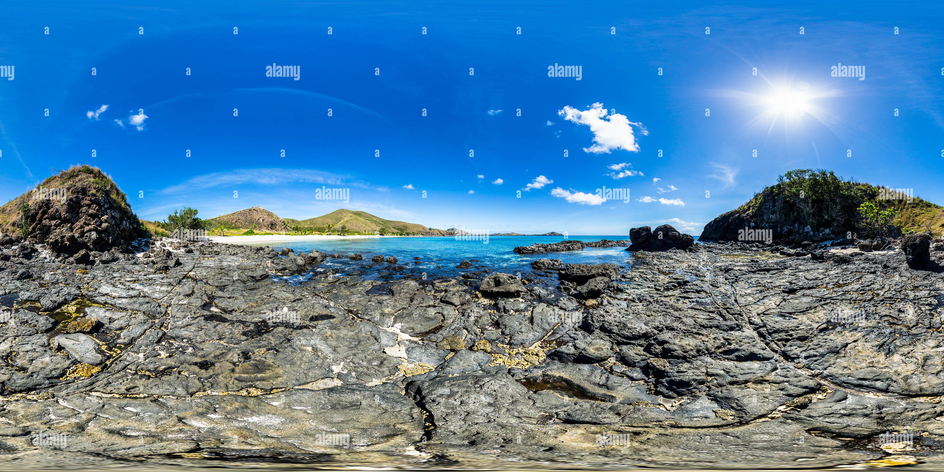 360 Grad Panorama Ansicht von Cape Rocks von Paradise Beach in Yasawa Island Resort - Yasawa Island - Fidschi Inseln