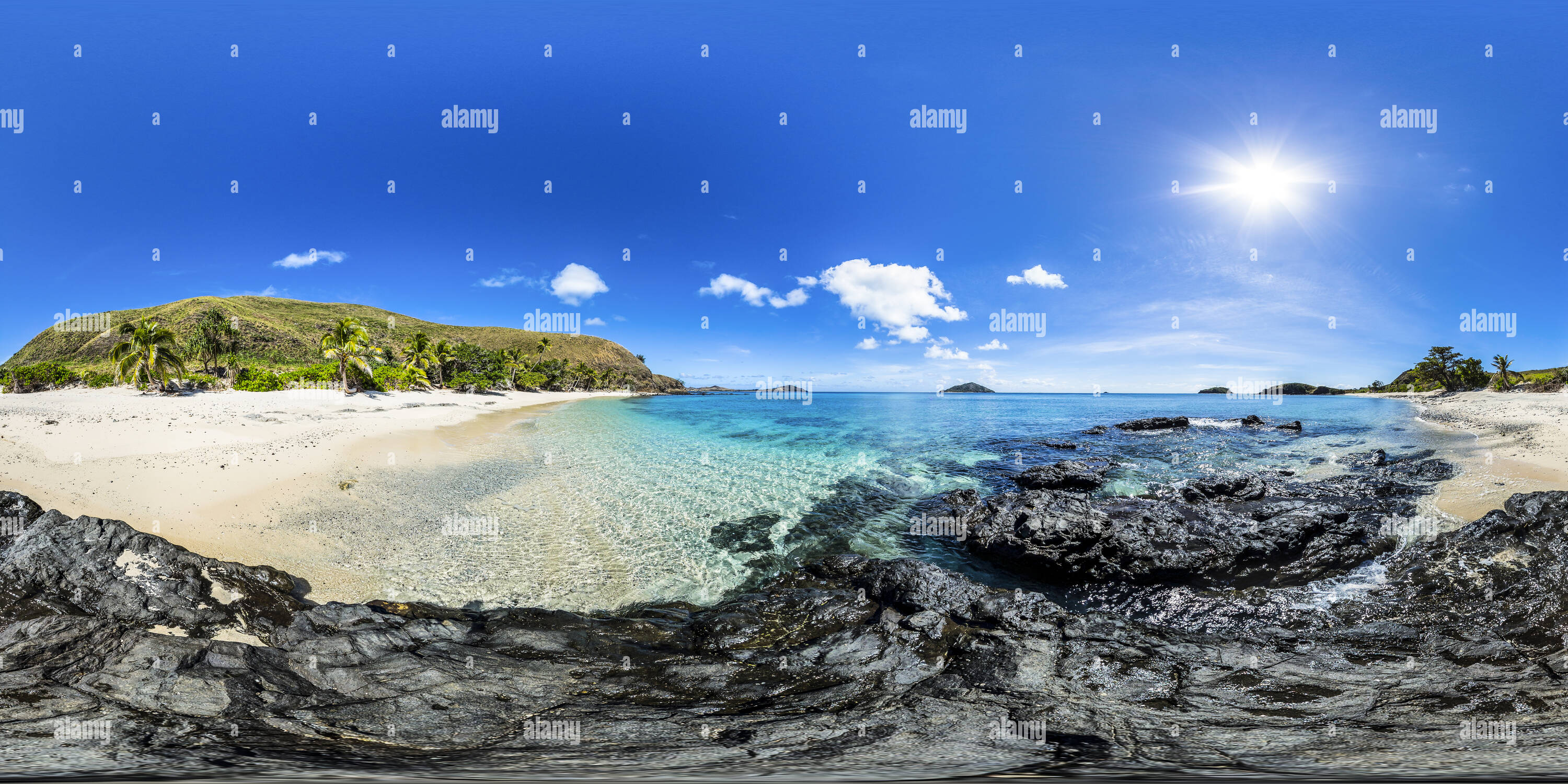 360 Grad Panorama Ansicht von Reine und wilde Paradies Strand bei Yasawa Island Resort - Yasawa Island - Fidschi Inseln