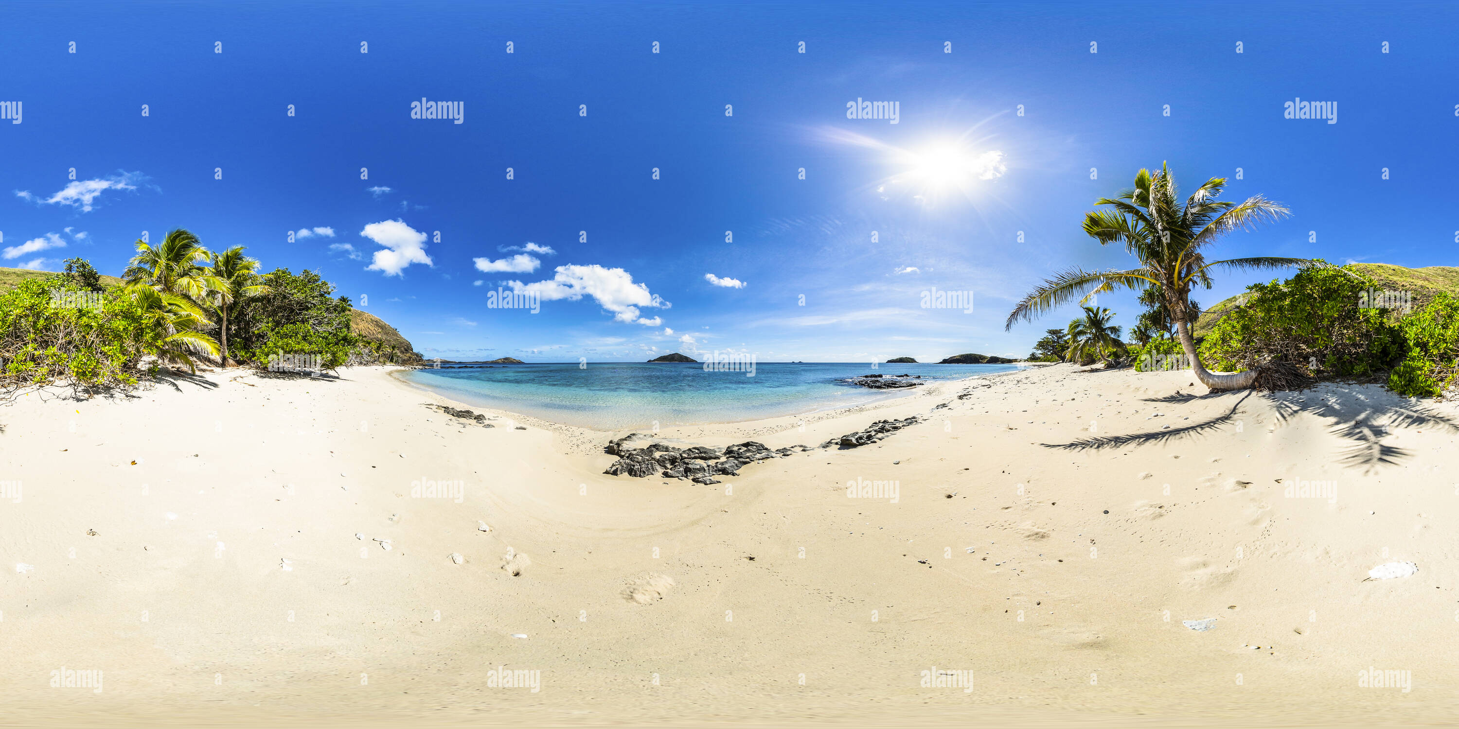 360 Grad Panorama Ansicht von Die Palme von Paradise Beach in Yasawa Island Resort - Yasawa Island - Fidschi Inseln