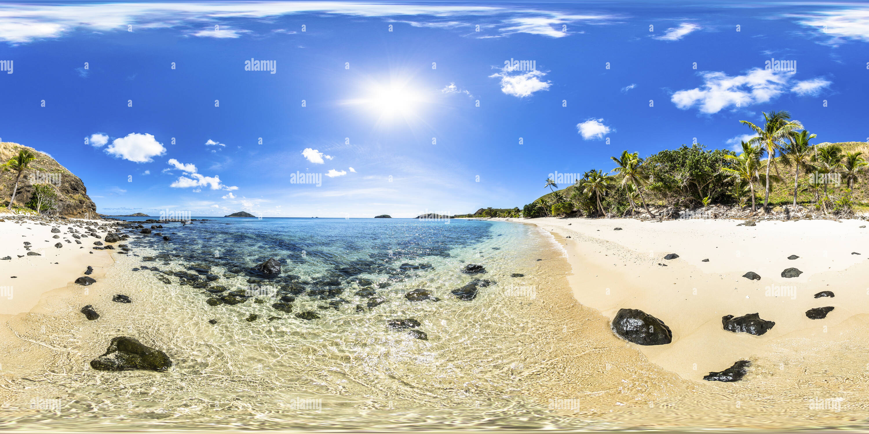 360 Grad Panorama Ansicht von Palmen von Paradise Beach in Yasawa Island Resort - Yasawa Island - Fidschi Inseln