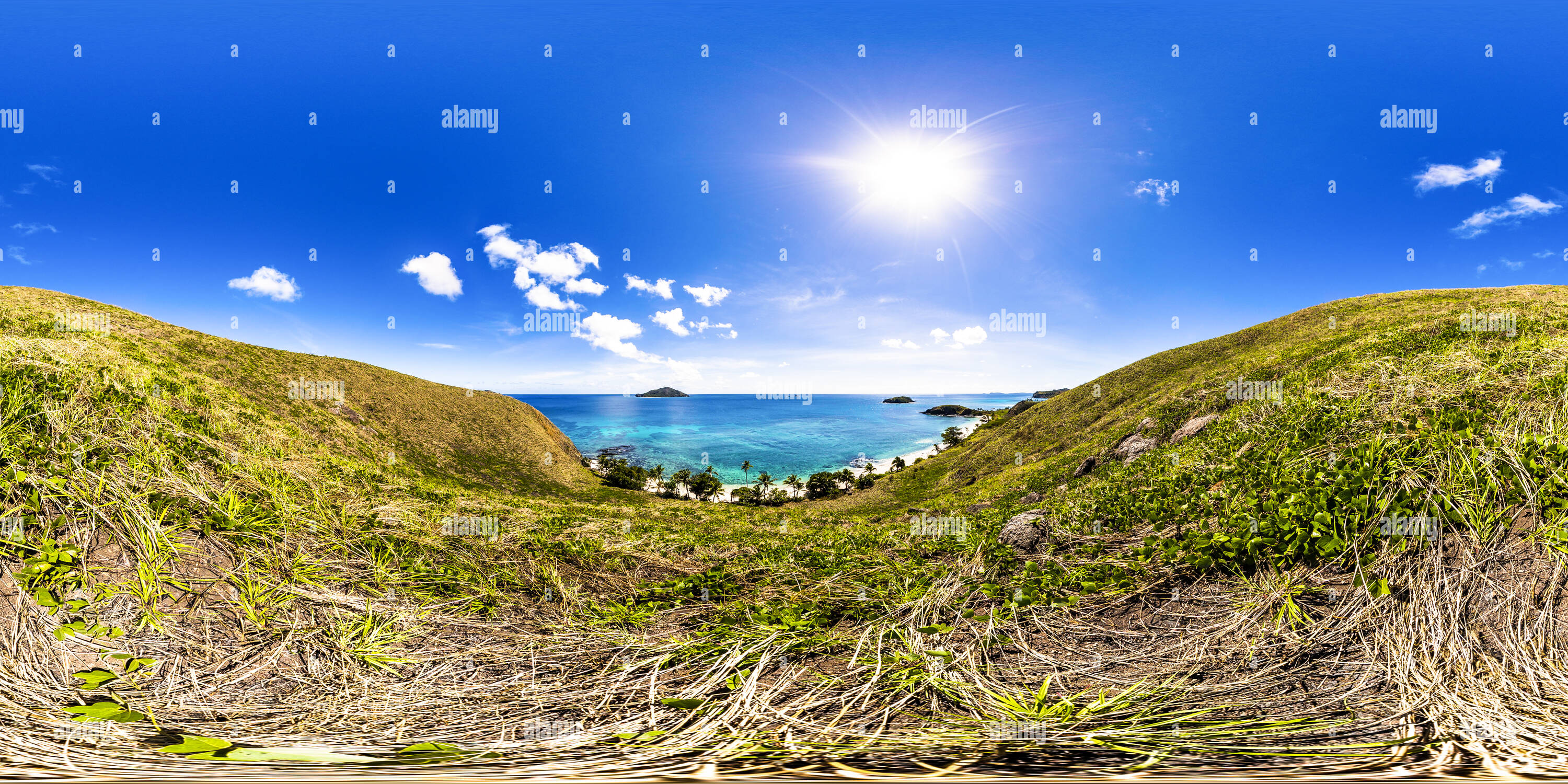 360 Grad Panorama Ansicht von Blick ins Paradies Strand bei Yasawa Island Resort - Yasawa Island - Fidschi Inseln