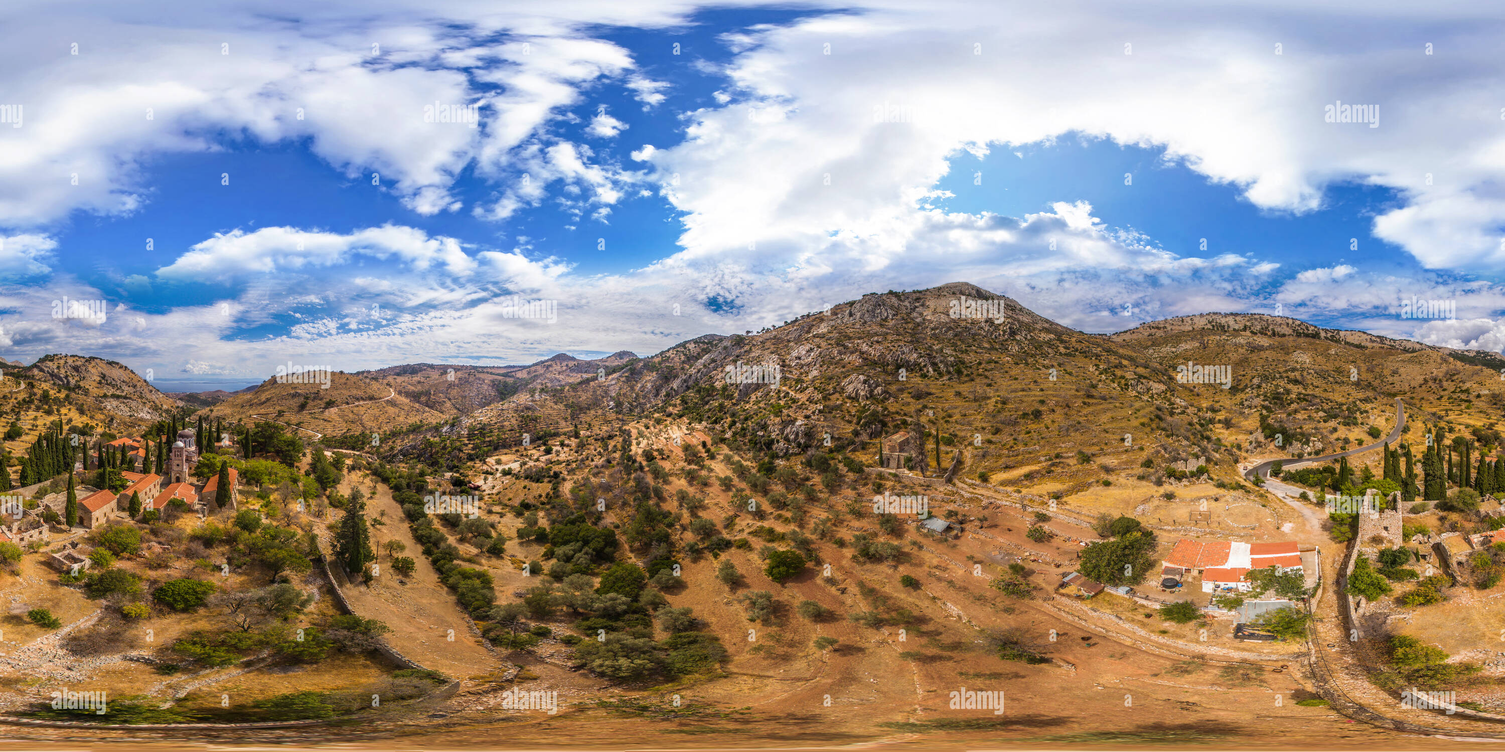 360 Grad Panorama Ansicht von Nea Moni Kloster. Insel Chios, Griechenland