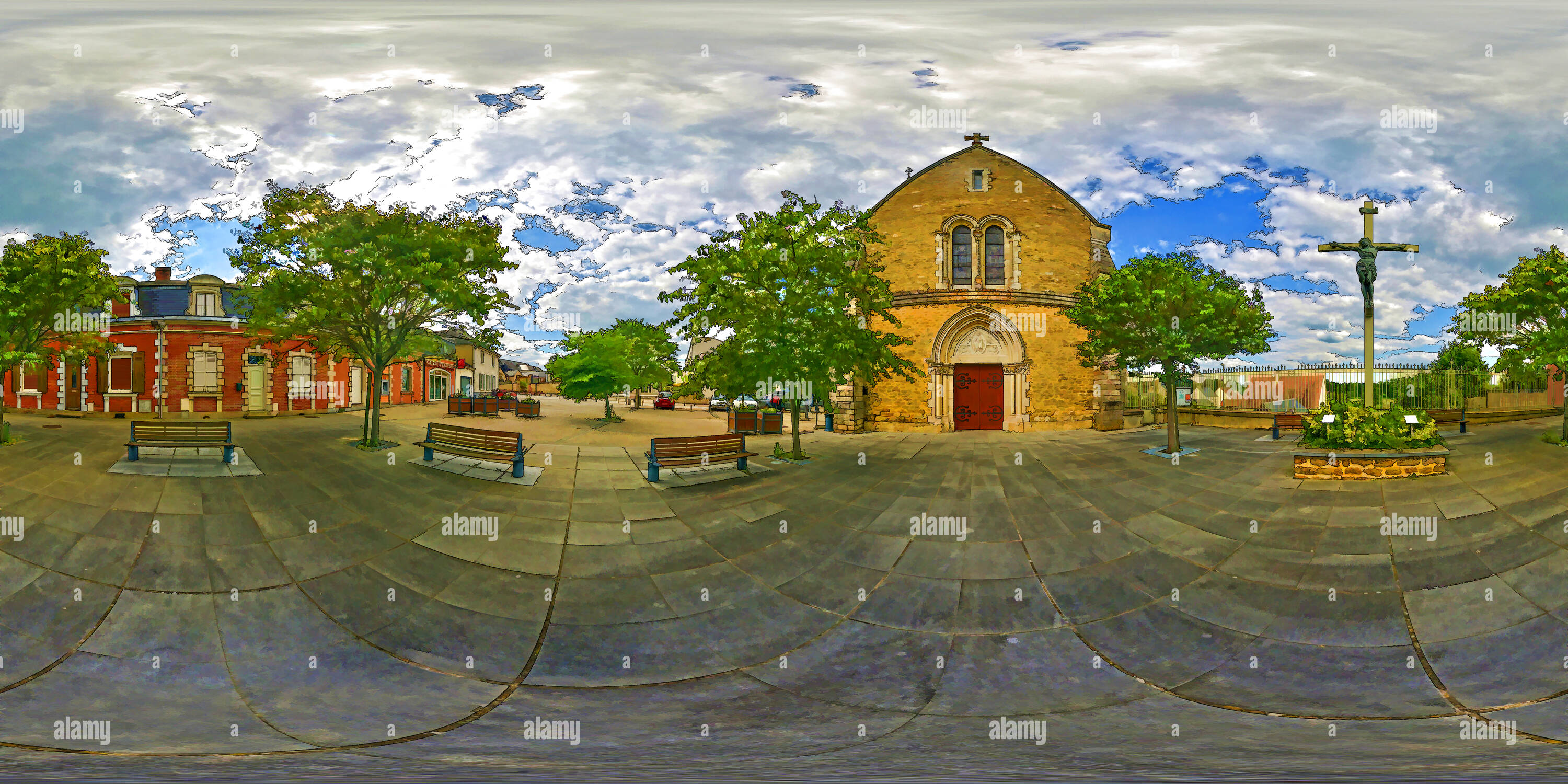 360 °Ansicht auf Yvré l'Evêque Eglise St Germain (72) Frankreich Alamy