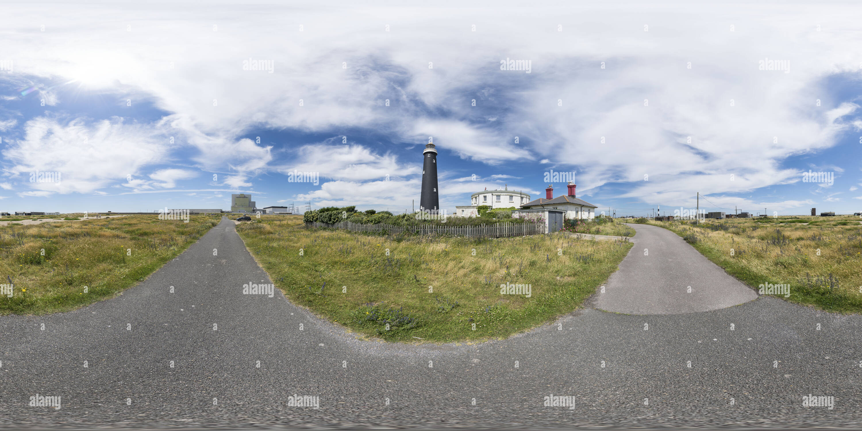 360 Grad Panorama Ansicht von Der alte Leuchtturm, Dungeness, Kent