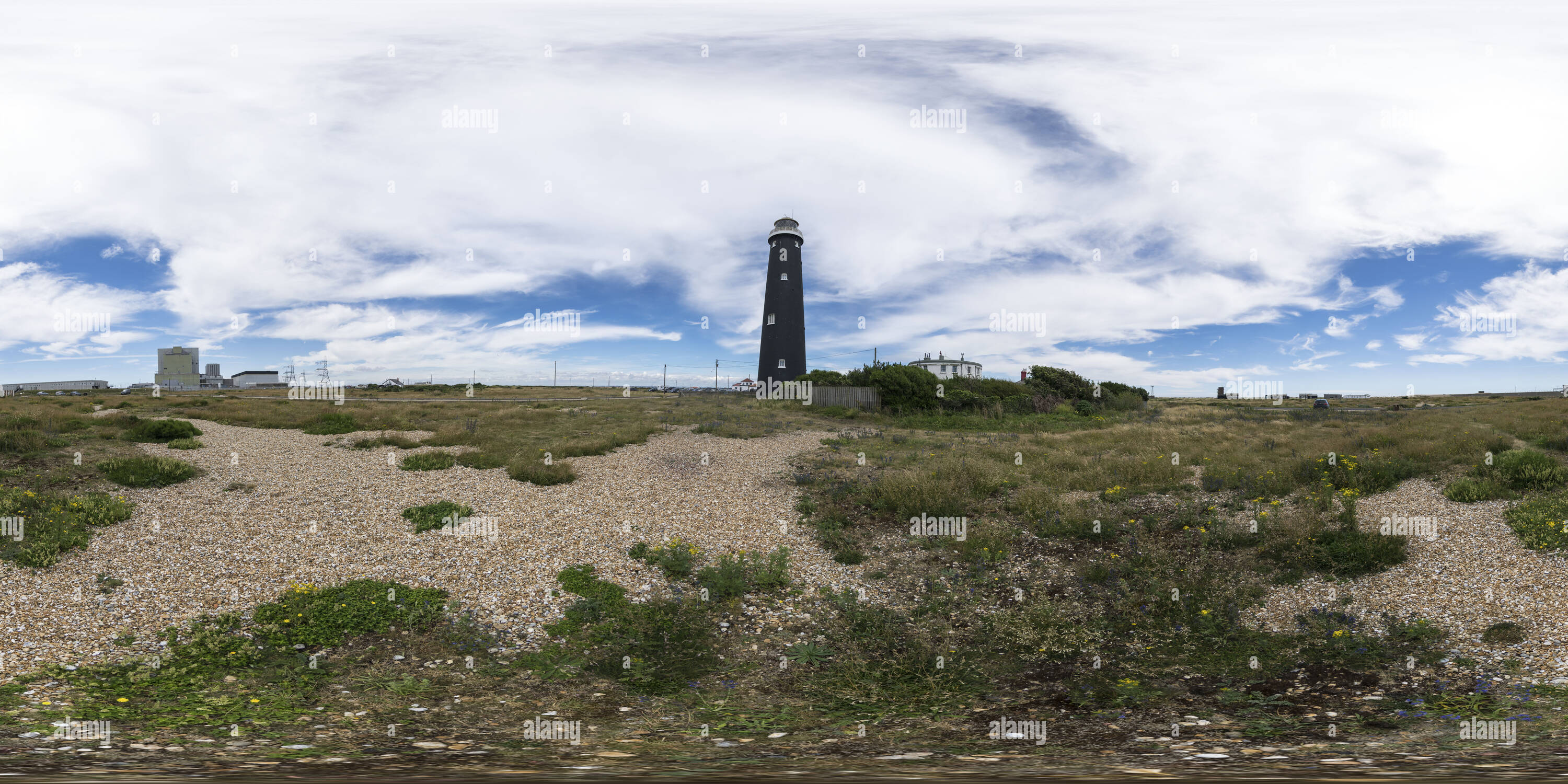 360 Grad Panorama Ansicht von Der alte Leuchtturm Dungeness, Kent