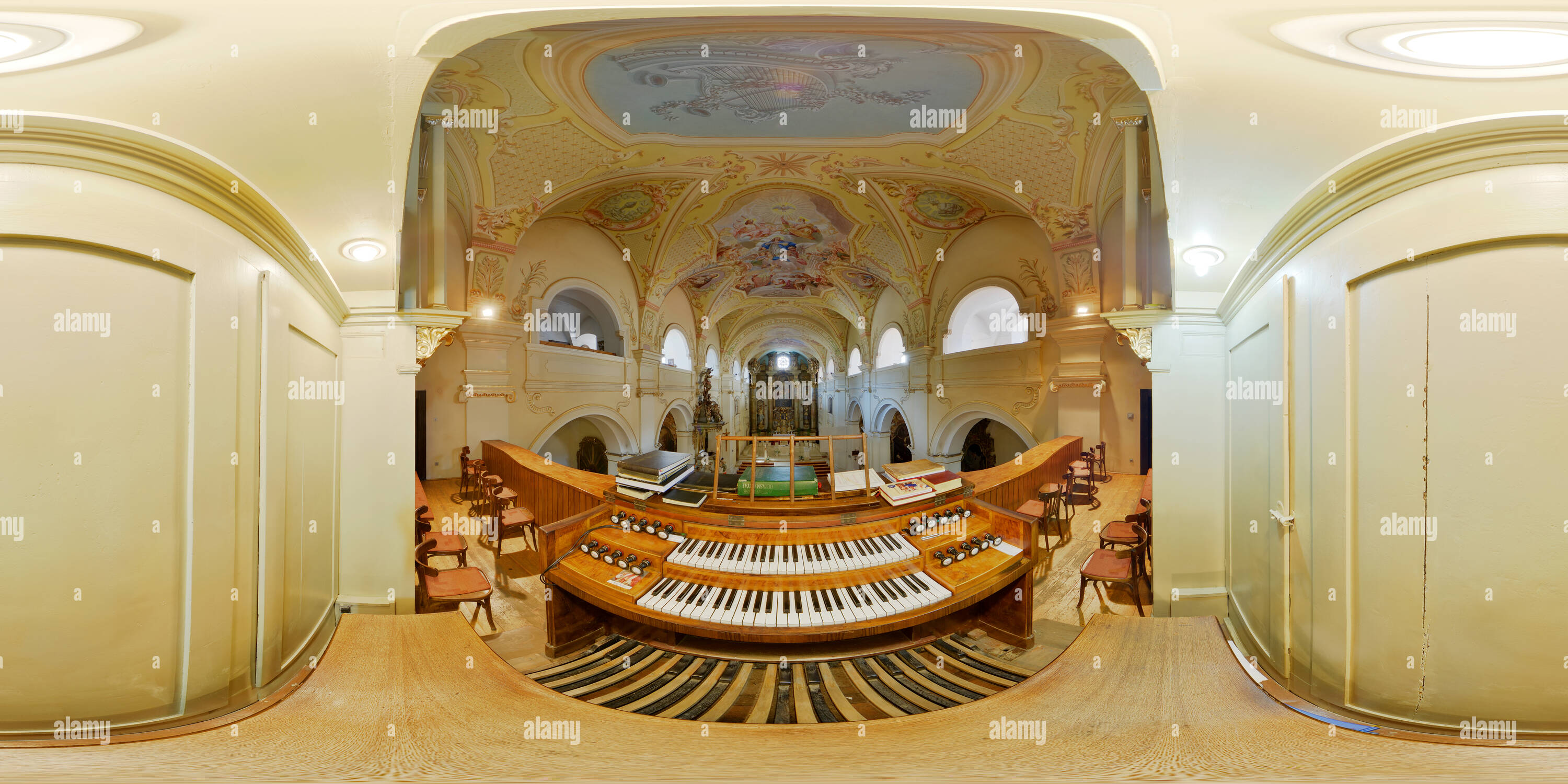 360 Grad Panorama Ansicht von Der hl. Johannes der Täufer Kirche Orgel, Târgu Mureș