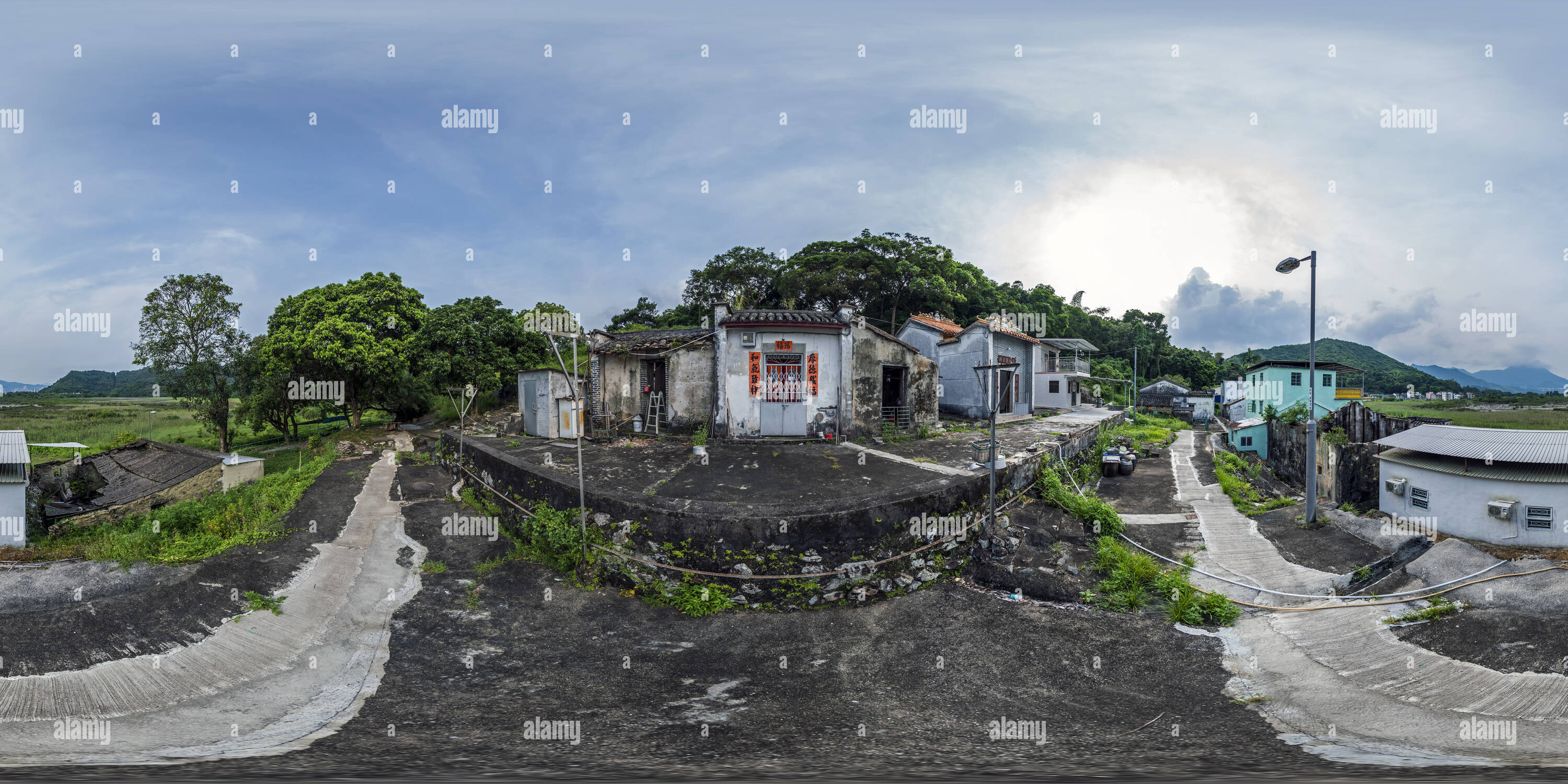 360 Grad Panorama Ansicht von Chan Uk bei Luk Keng Dorf (沙頭角鹿頸陳屋), Sha Tau Kok, NT, HK