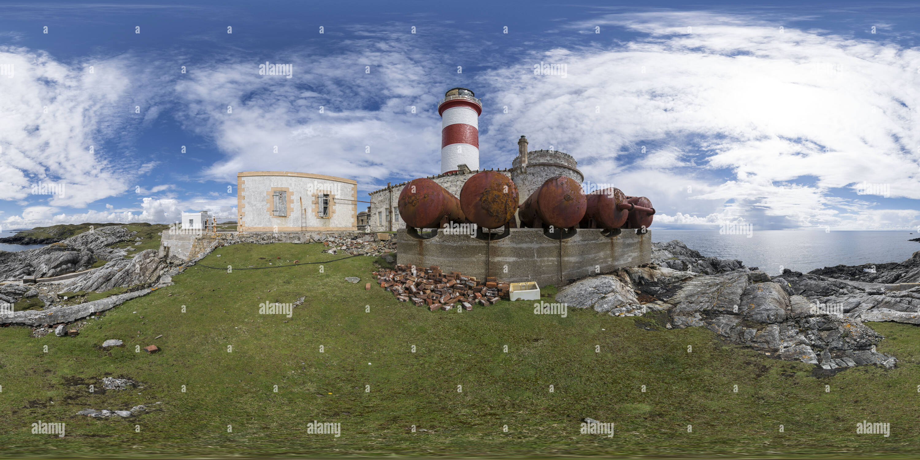 360 Grad Panorama Ansicht von Druckluftbehälter, Eilean Glas Leuchtturm, Scalpay