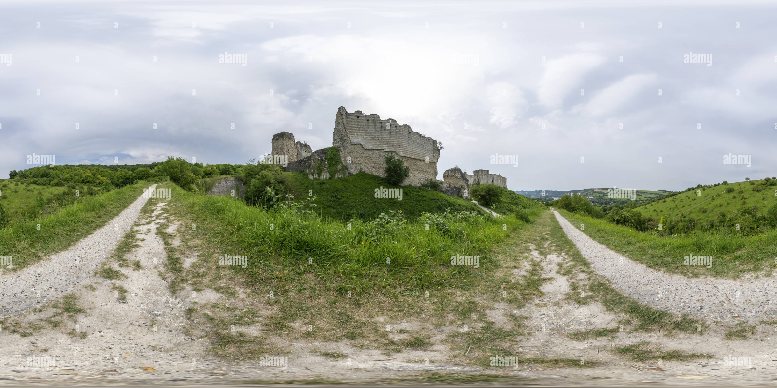 360 Grad Panorama Ansicht von Chateau Gaillard Ruinen, Haute-Normandie