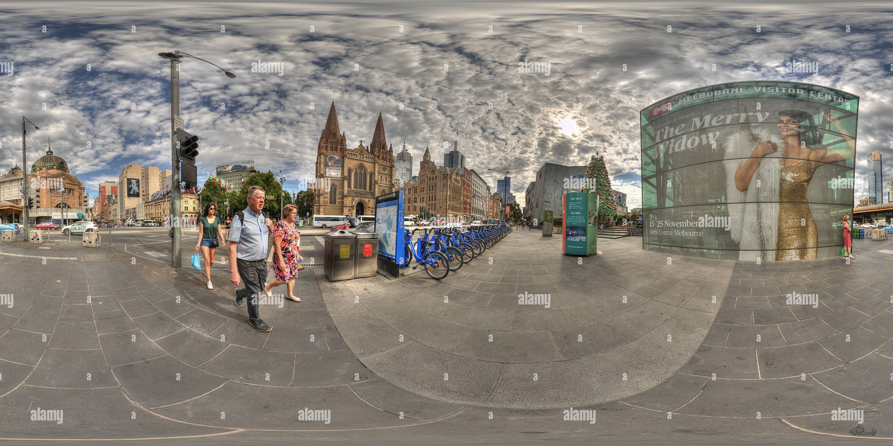 360 Grad Panorama Ansicht von Federation Square - Ecke Flinders Street und St Kilda Rd, Melbourne