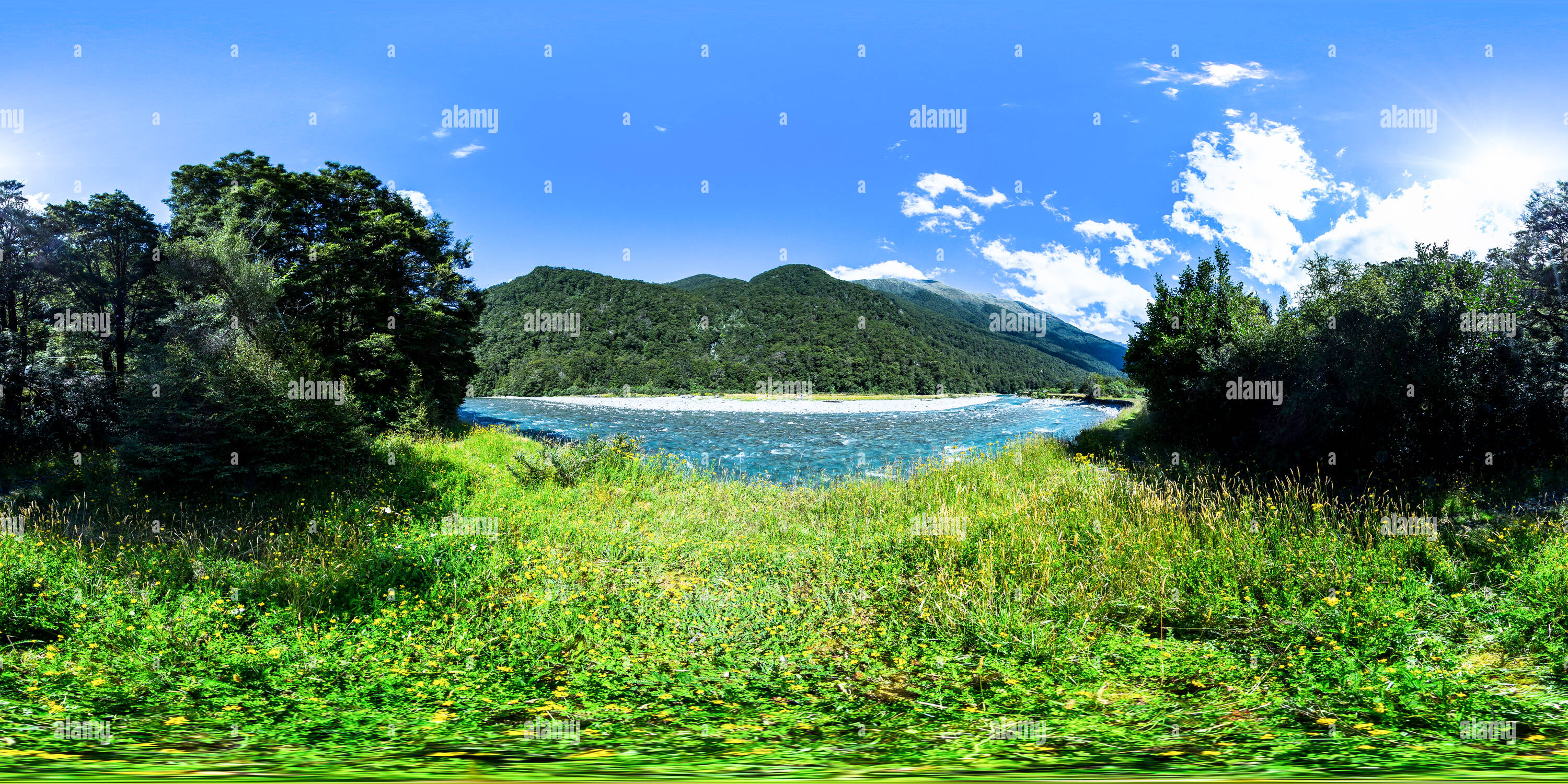 360 Grad Panorama Ansicht von Historische Zaum Track-Mount Aspiring National Park - Westland District - Westküste - Neuseeland