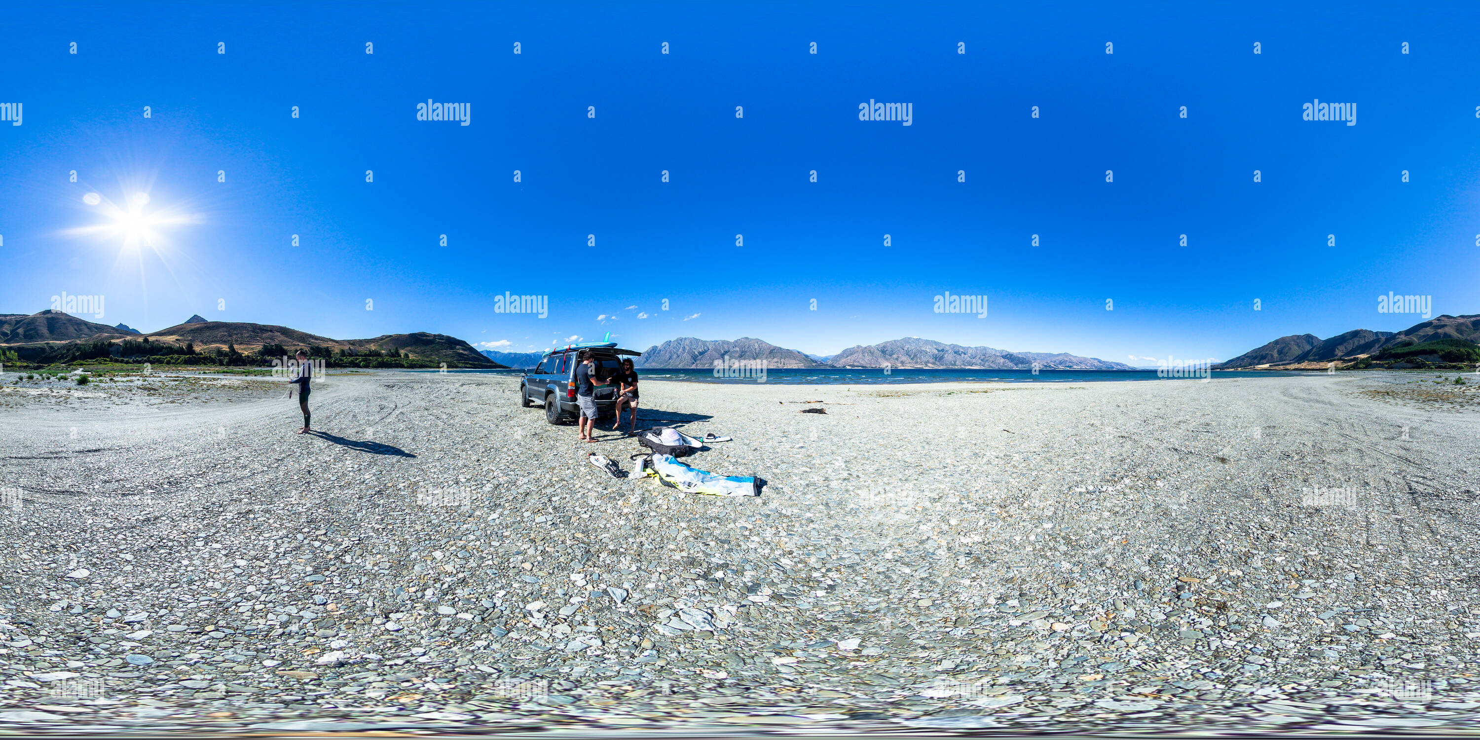 360 Grad Panorama Ansicht von Kitesurf am Lake Hawea - Queenstown Lakes District - Otago - Neuseeland