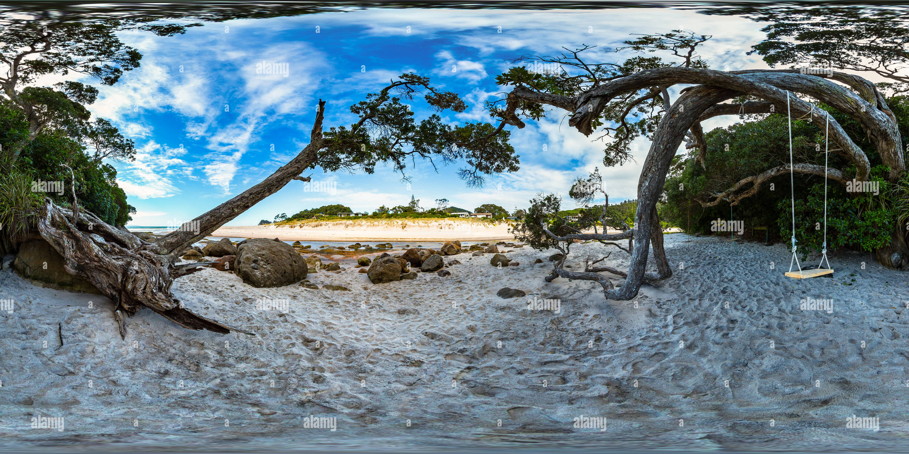 360 Grad Panorama Ansicht von Schwingen am Strand - Whiritoa Whiritoa - Coromandel Halbinsel - Waikato, Neuseeland