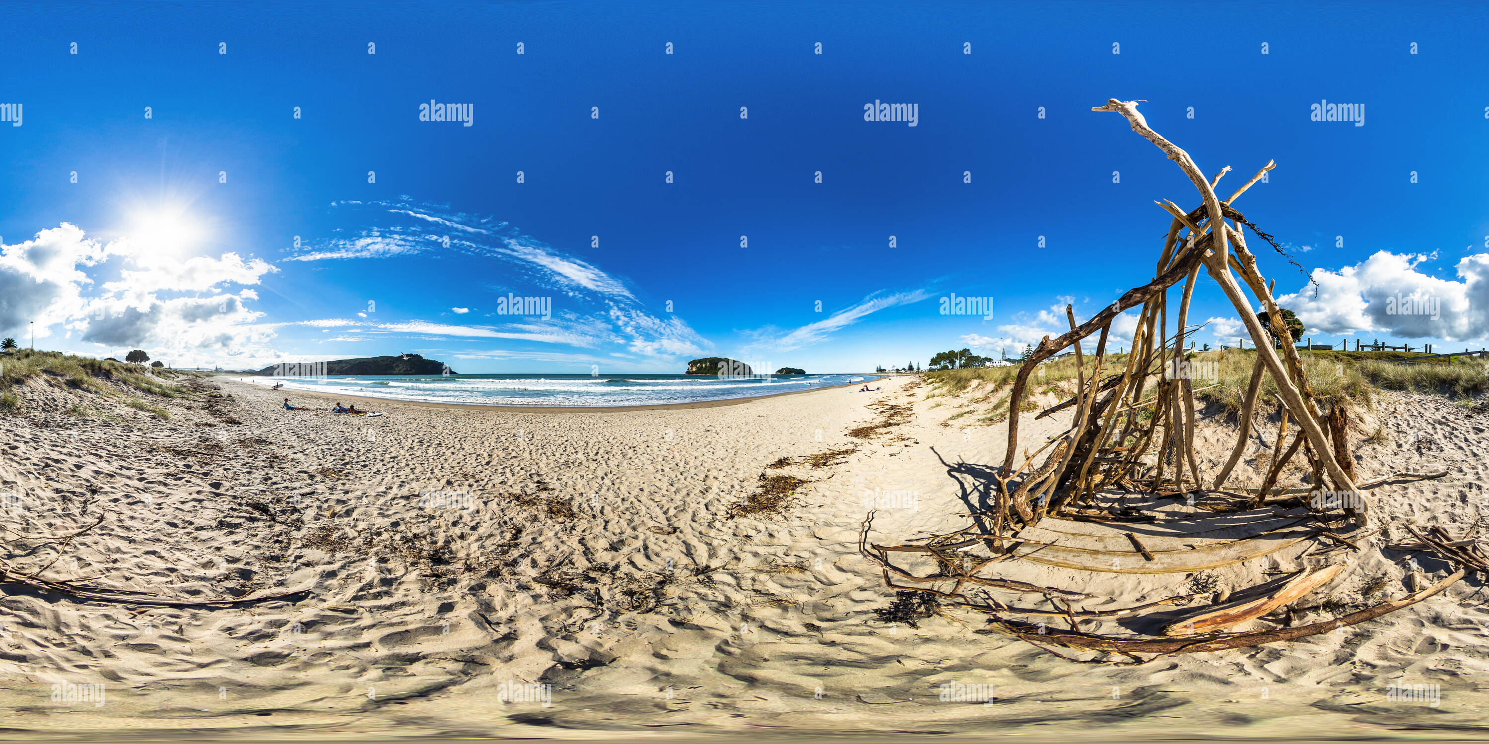 360 Grad Panorama Ansicht von Am Strand - Whangamata Whangamata - Coromandel Halbinsel - Waikato, Neuseeland Sonnenschirm