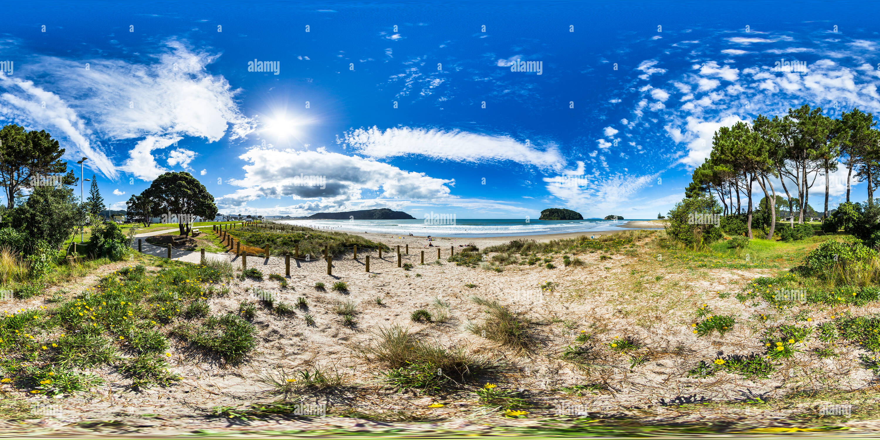 360 Grad Panorama Ansicht von Vor Williamson Park am Strand - Whangamata Whangamata - Coromandel Halbinsel - Waikato, Neuseeland