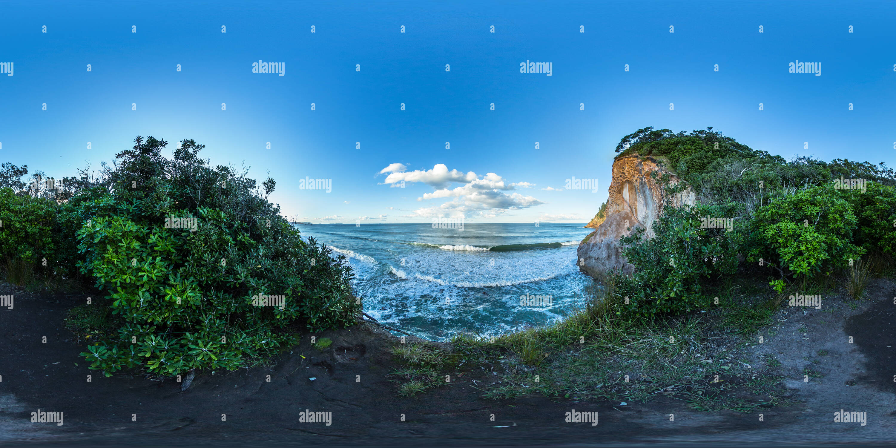 360 Grad Panorama Ansicht von Schönen Aussichtspunkt, von Klippen - Whiritoa Whiritoa - Coromandel Halbinsel - Waikato, Neuseeland