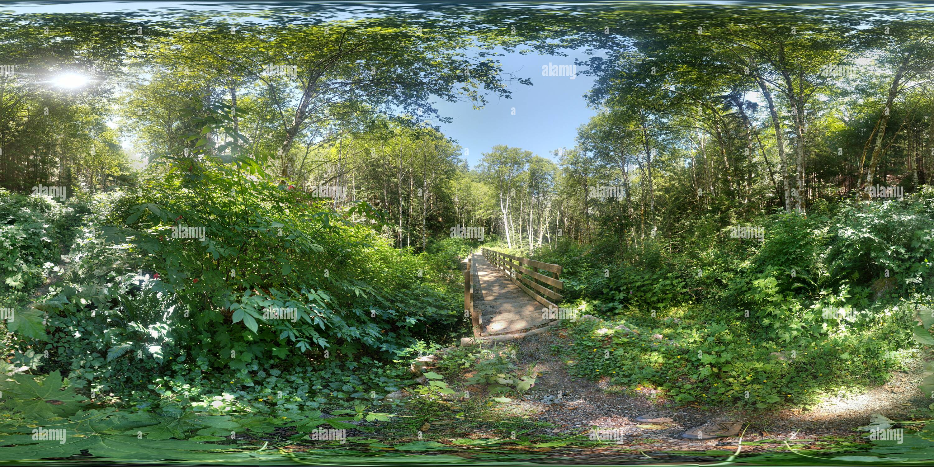 360 Grad Panorama Ansicht von Brücke auf dem Weg in Granite Lake, Washington