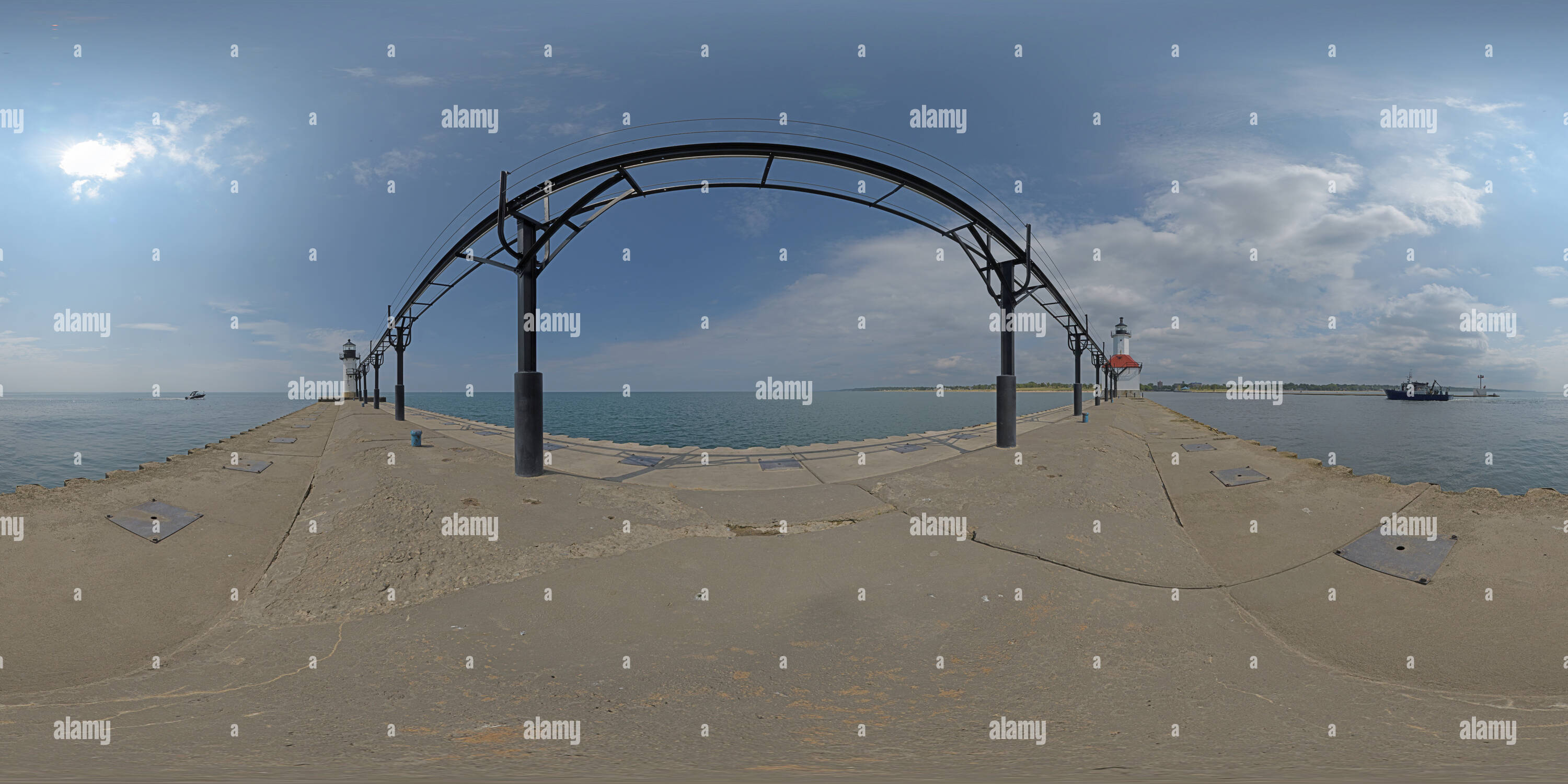 360 Grad Panorama Ansicht von St. Joseph (USA, MI) Pier Leuchtturm