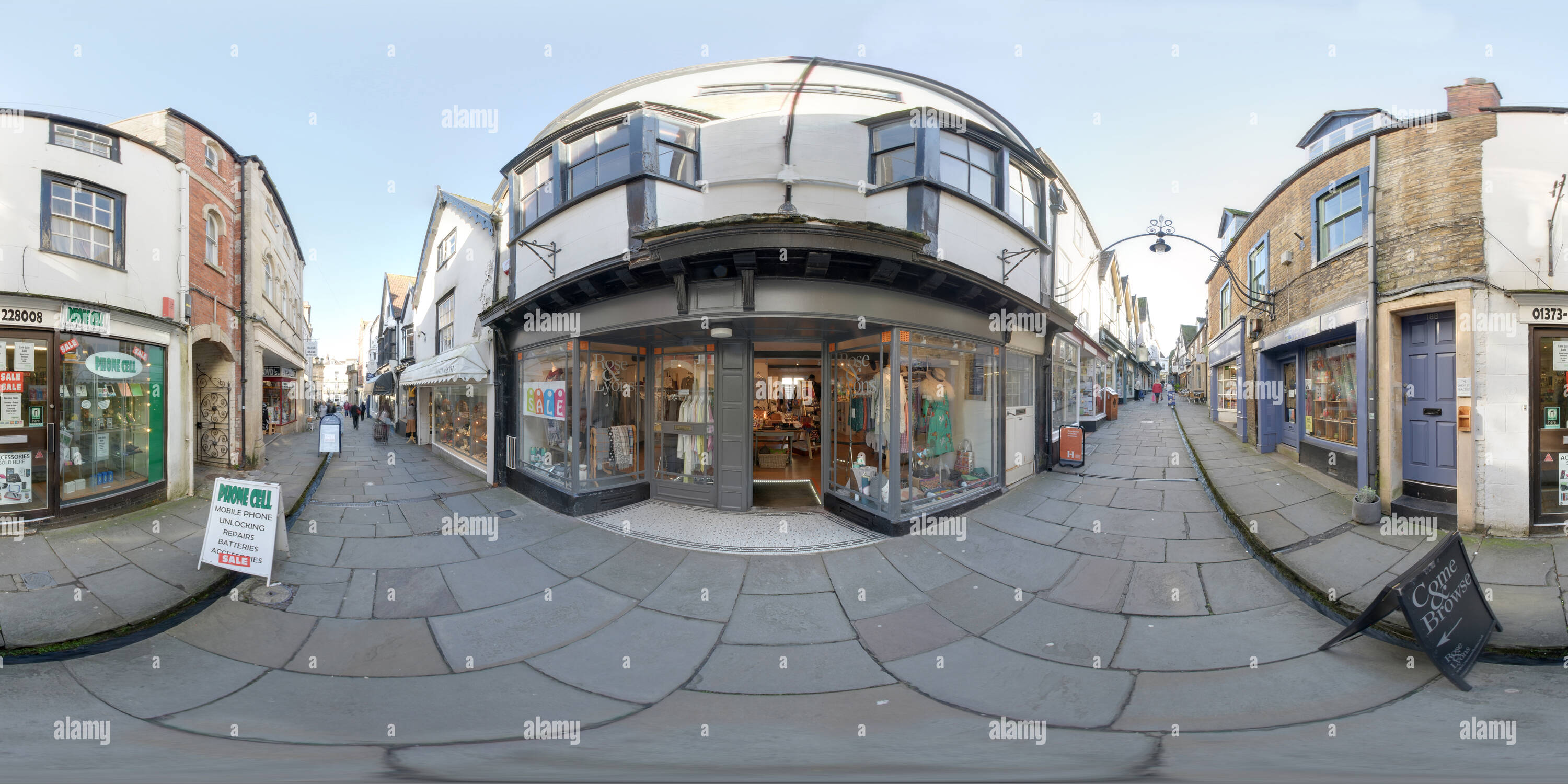 360 Grad Panorama Ansicht von Billige Street, Frome, Somerset