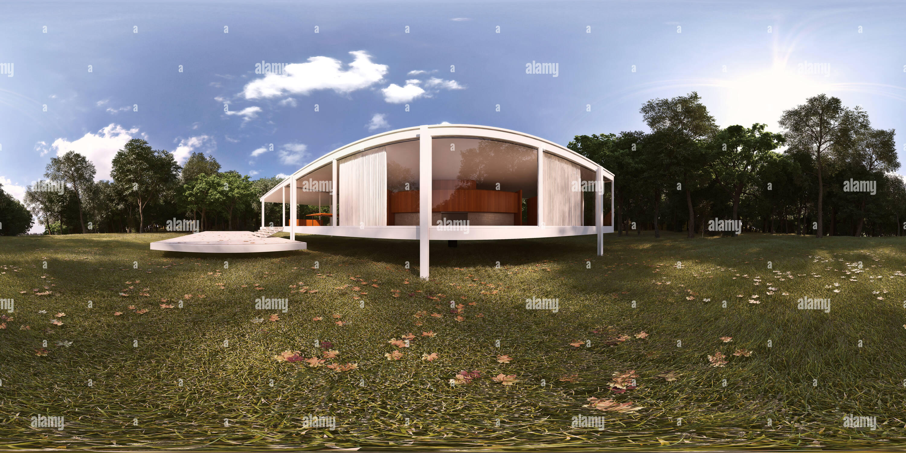 360 Grad Panorama Ansicht von Farnsworth House - Mies Van Der Rohe