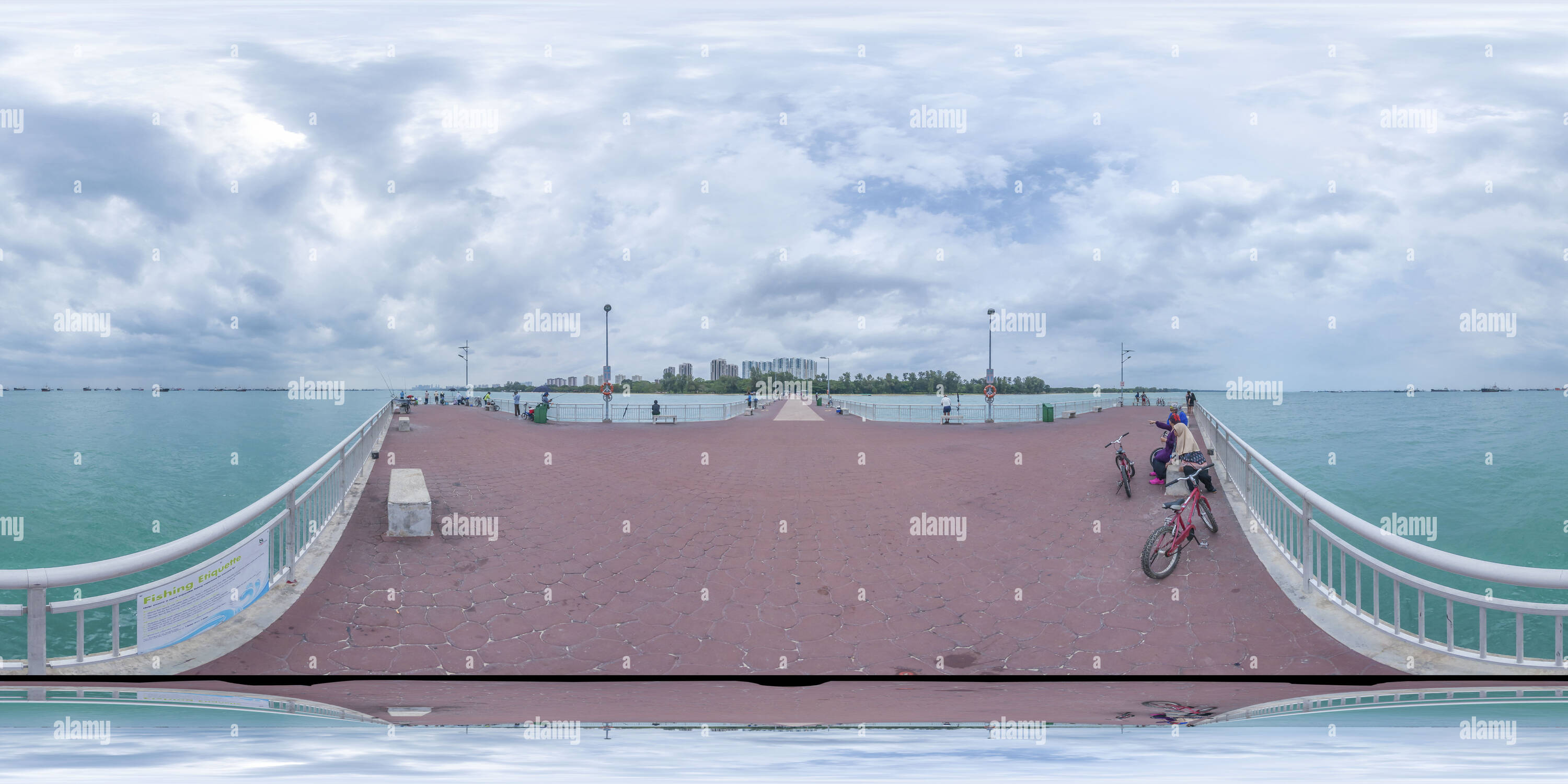 360 Grad Panorama Ansicht von Ende der Bedok Jetty