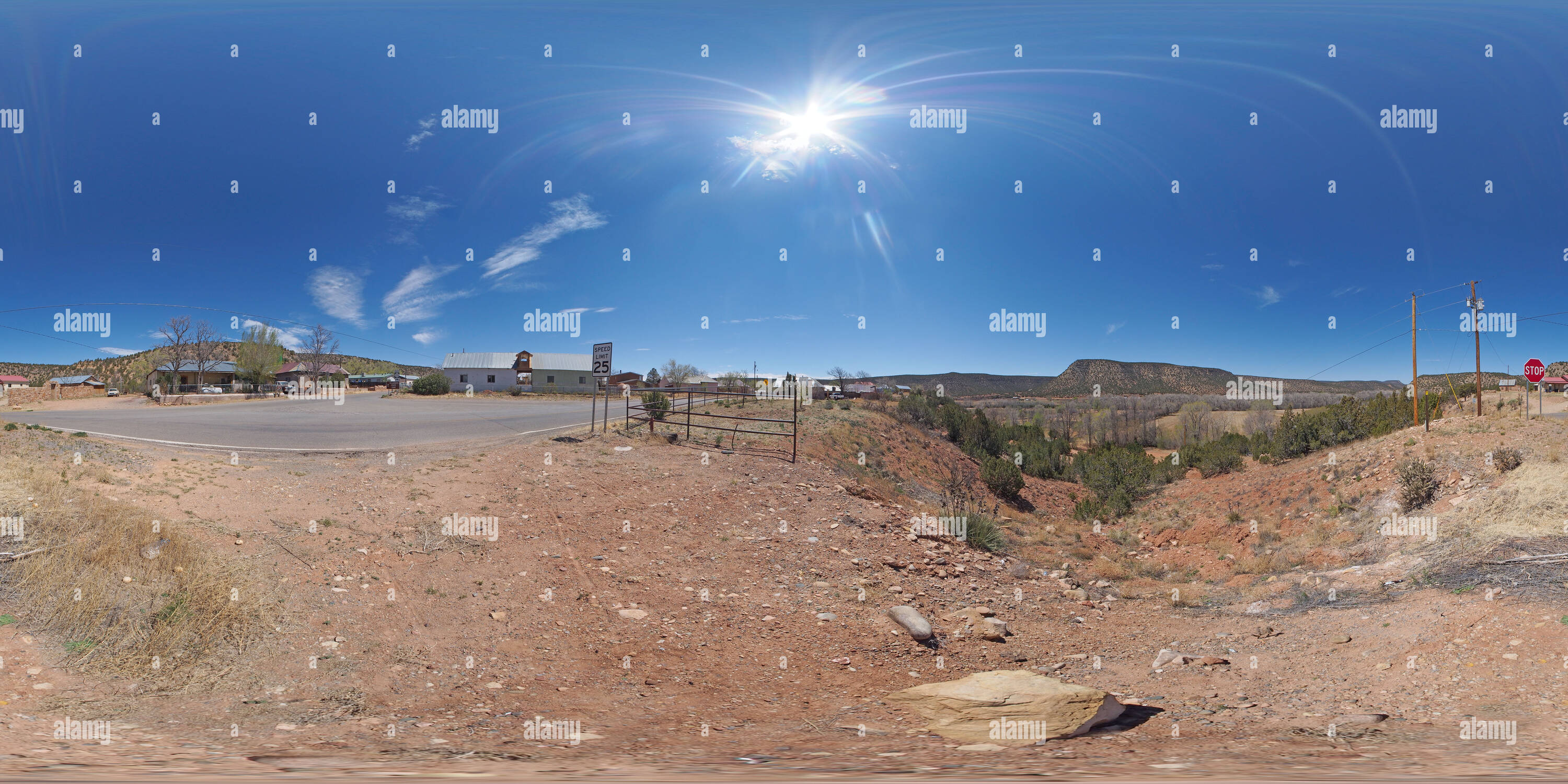 360 Grad Panorama Ansicht von Dorf Villanueva oberhalb der Pecos River