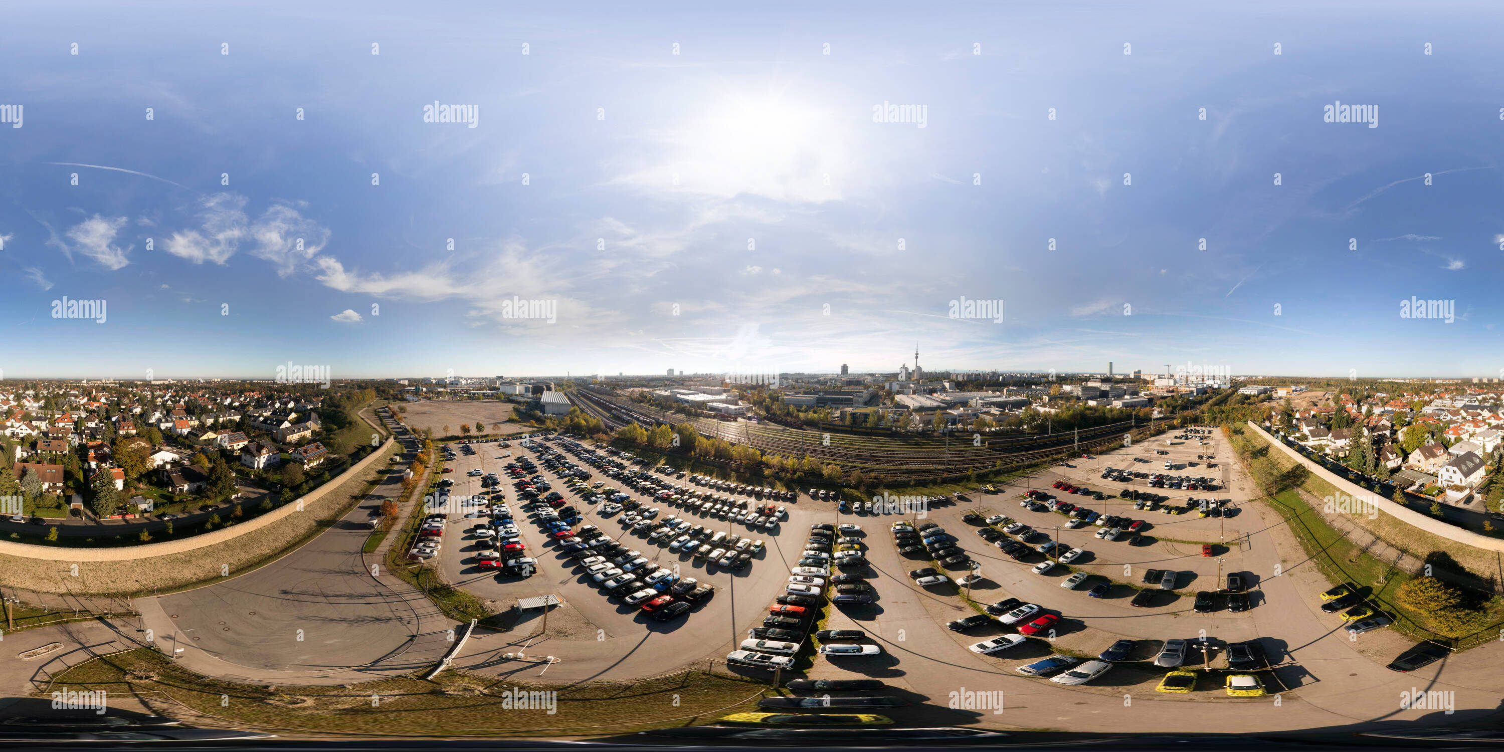 360 Grad Panorama Ansicht von München Nord, BMW Parkplatz, Lemgostreet