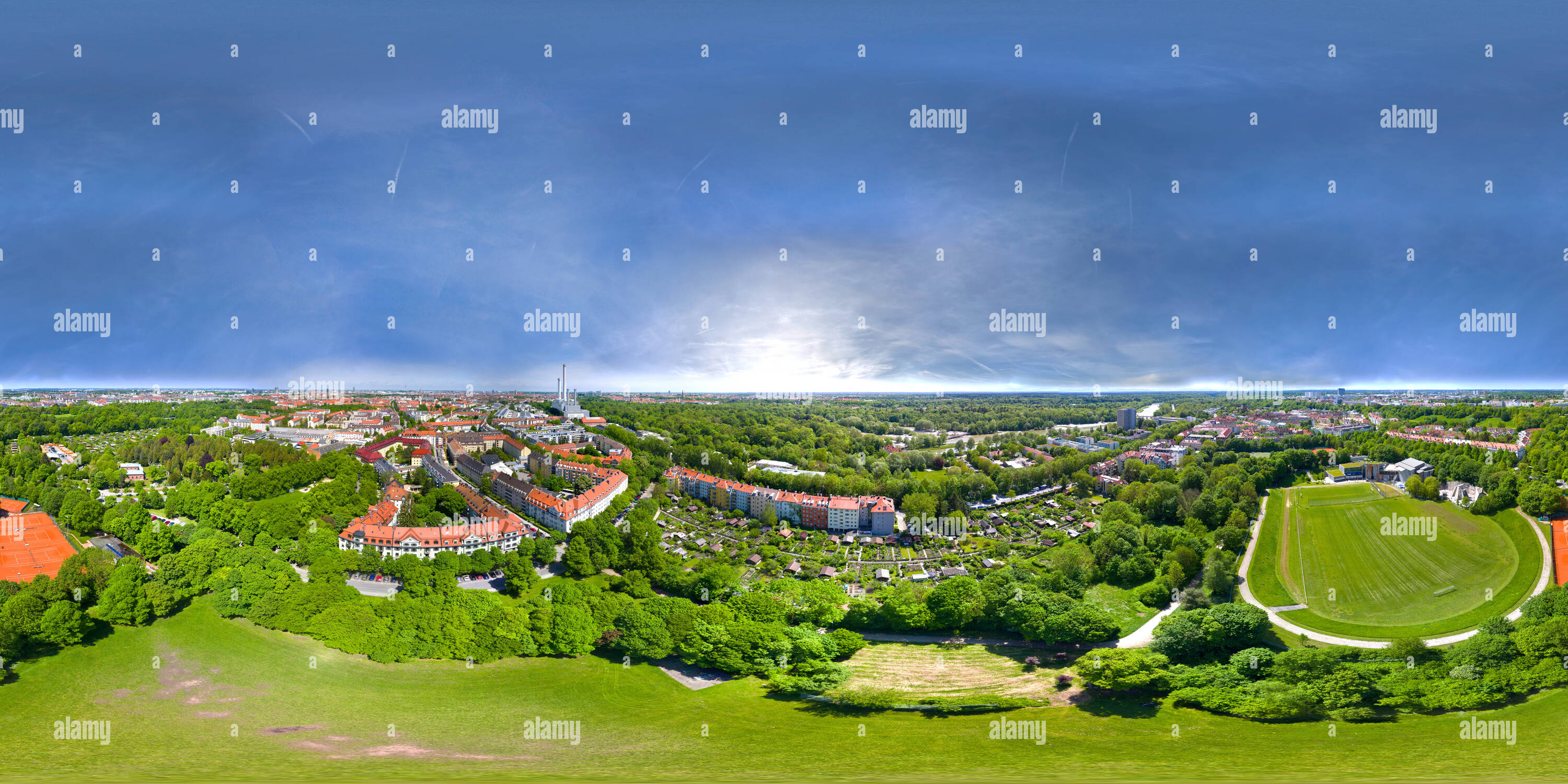 360 Grad Panorama Ansicht von DAV Kletter und Boulder Zentrum München Thalkirchen, Mai 2016, Luftaufnahme