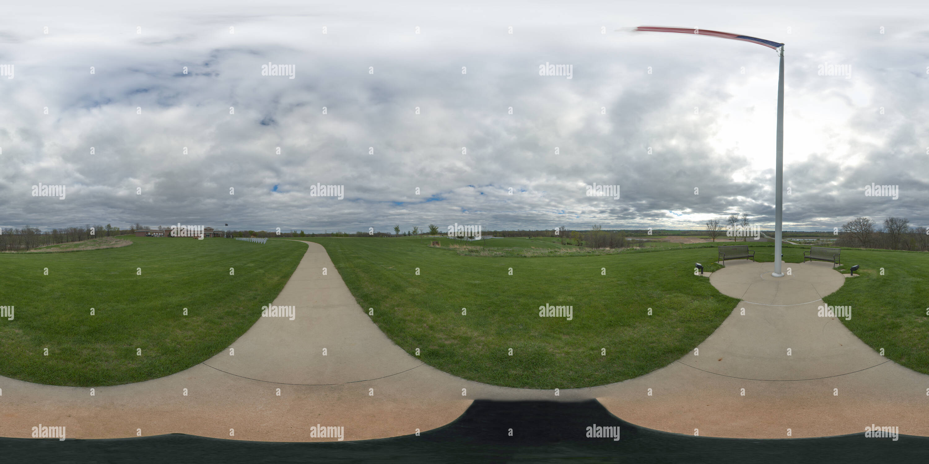 360 Grad Panorama Ansicht von Der Iowa Veteran Friedhof. Van Meter, Iowa