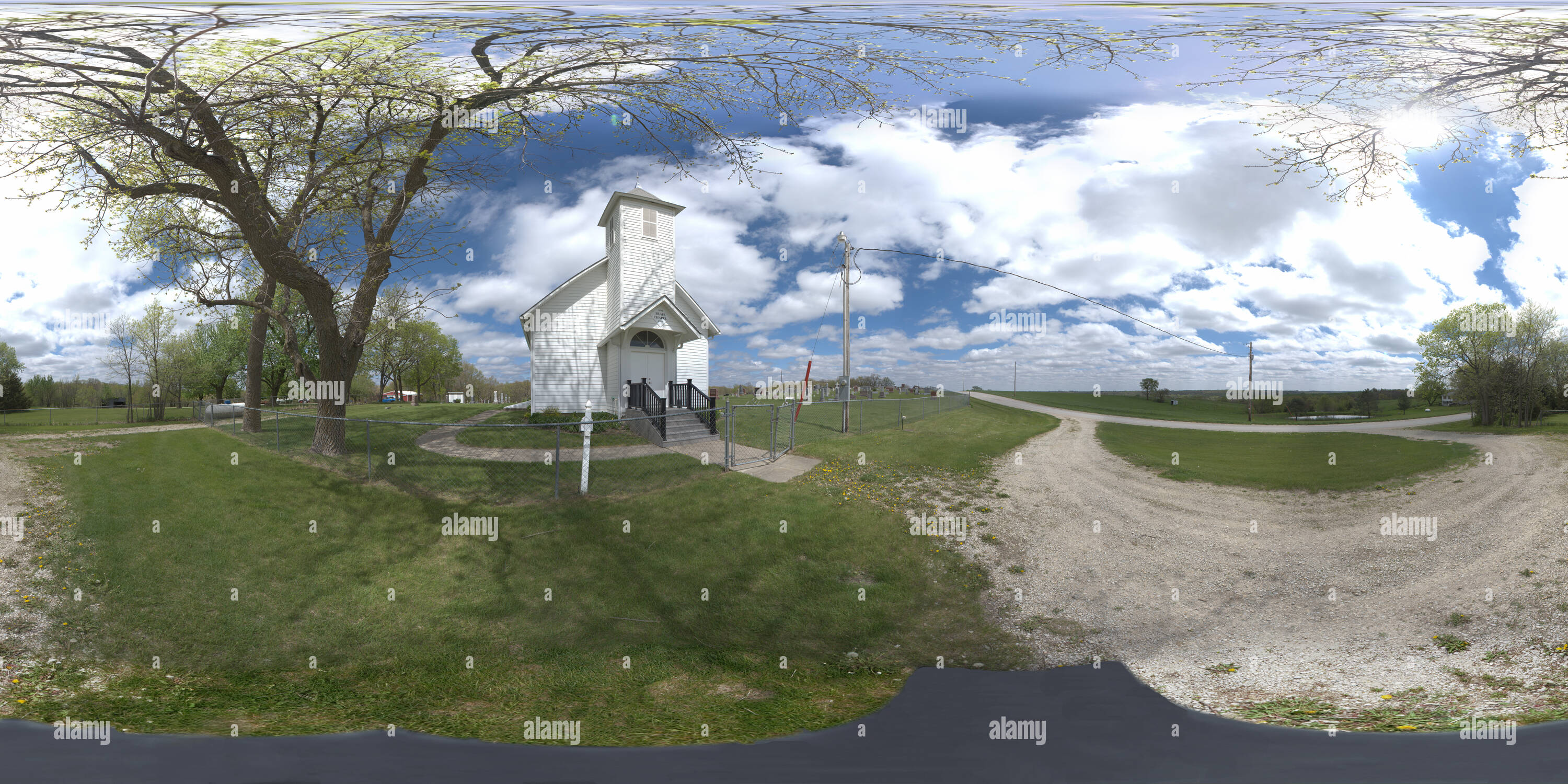 360 Grad Panorama Ansicht von Blair Kapelle. Ländliche St. Charles, Iowa