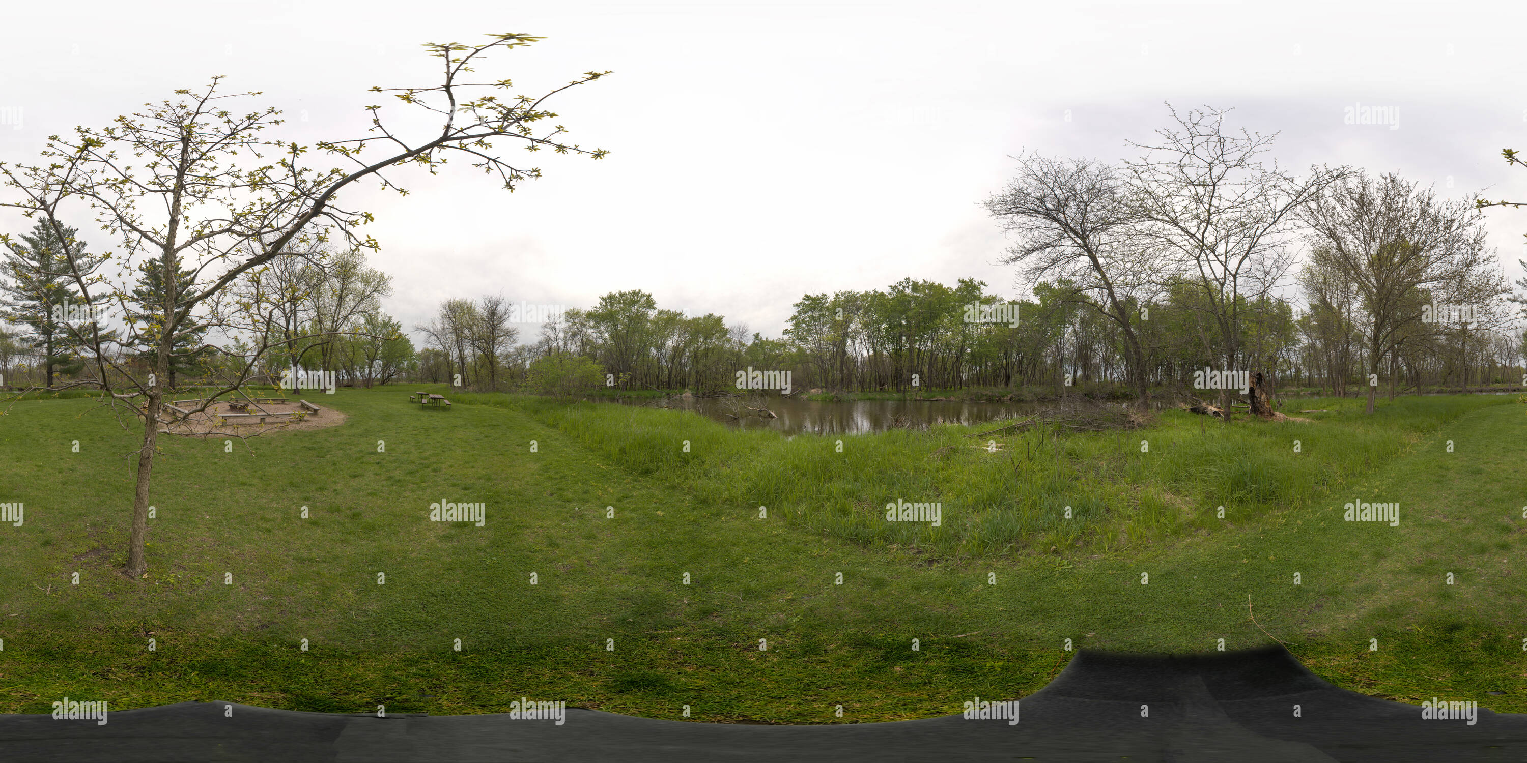 360 Grad Panorama Ansicht von Oxbow Biegungen in Skunk River. Chichaqua Bottoms Greenbelt, Iowa