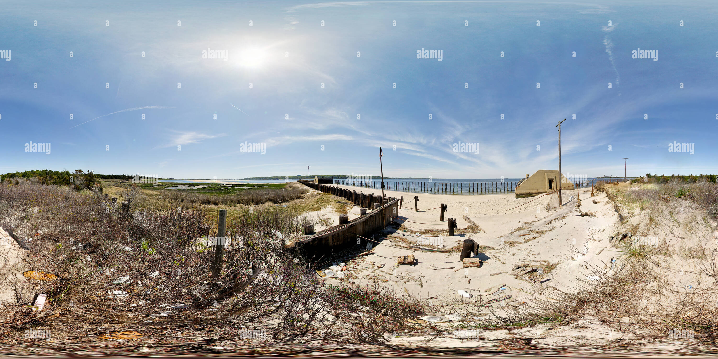 360 Grad Panorama Ansicht von Pier Ruinen, Sandy Hook, New Jersey