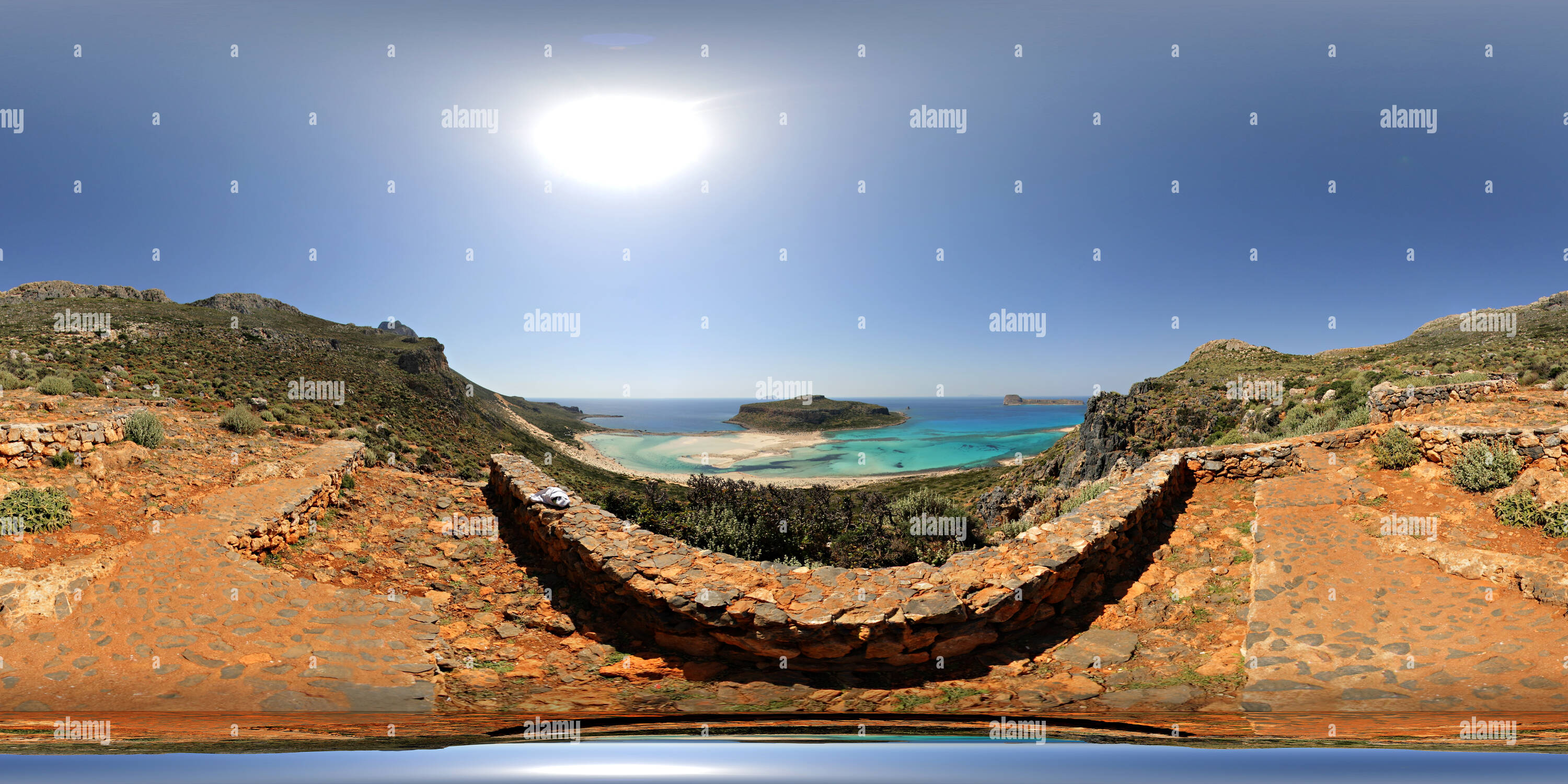 360 Grad Panorama Ansicht von Balos aka Blue Lagoon vom Fuß weg