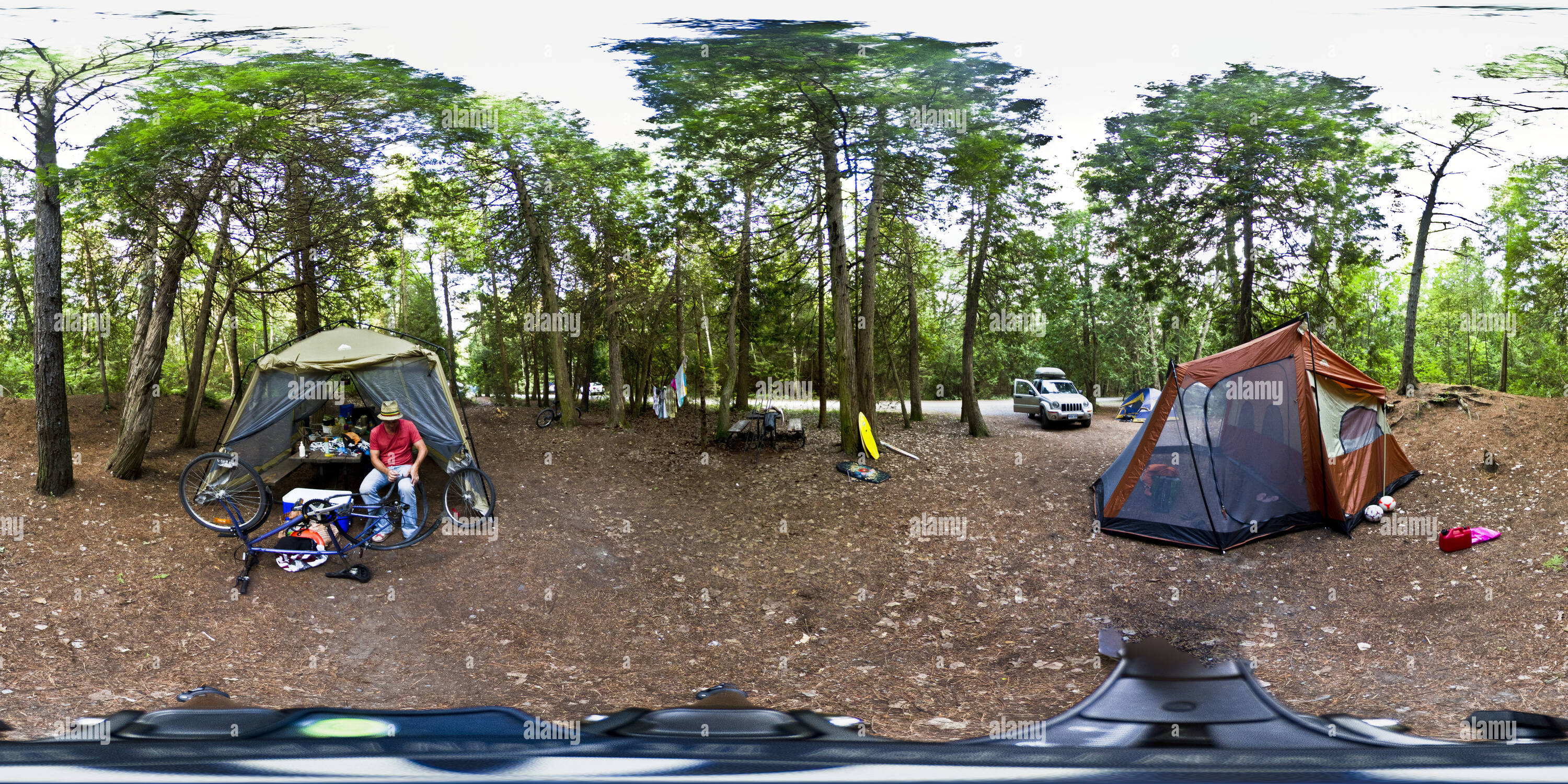 360 Grad Panorama Ansicht von Campingplatz, Sandbanks Provincial Park