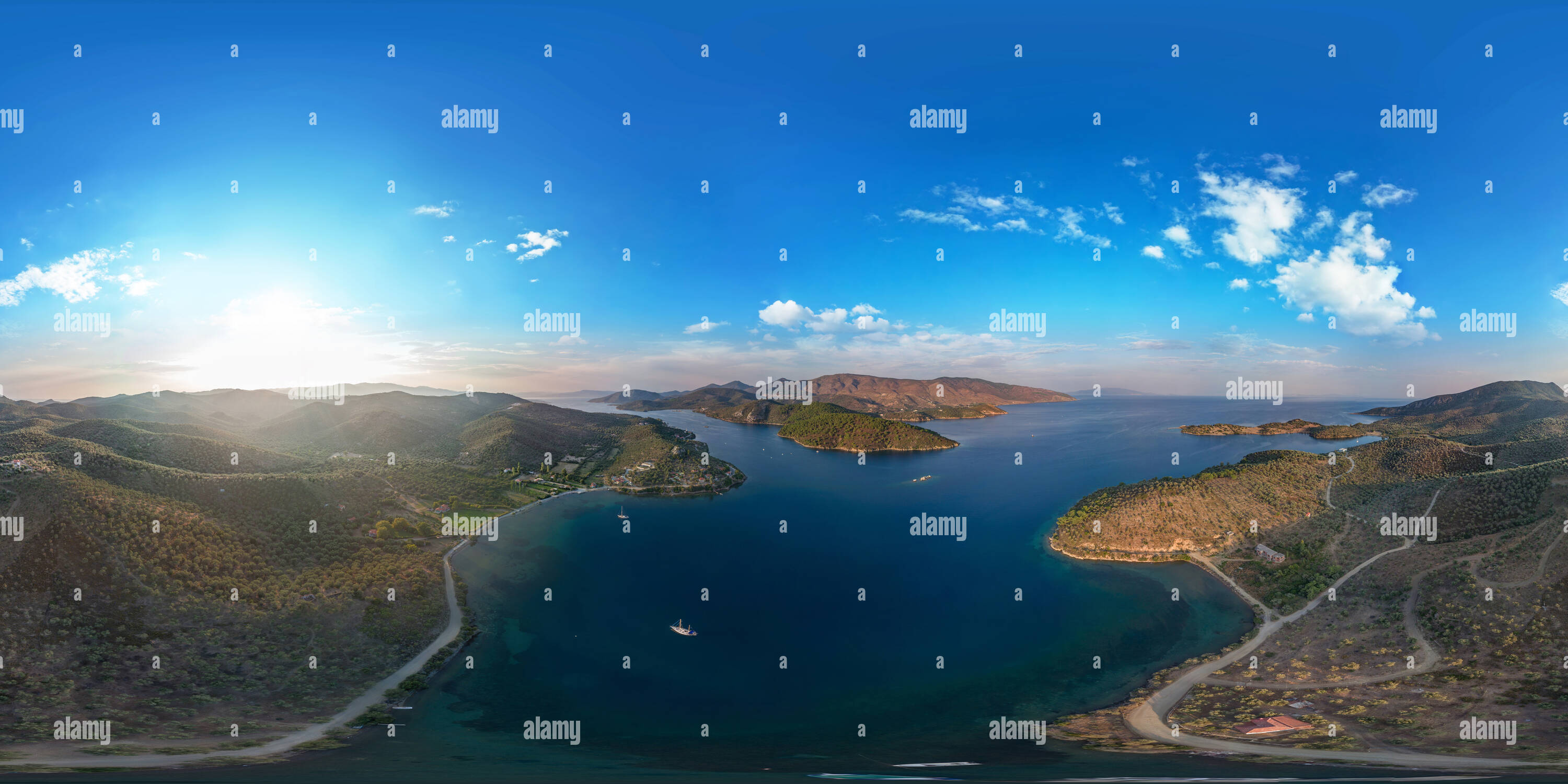 360 Grad Panorama Ansicht von Den Eingang des Golfs von Diskount auf der Insel Lesbos (Griechenland)