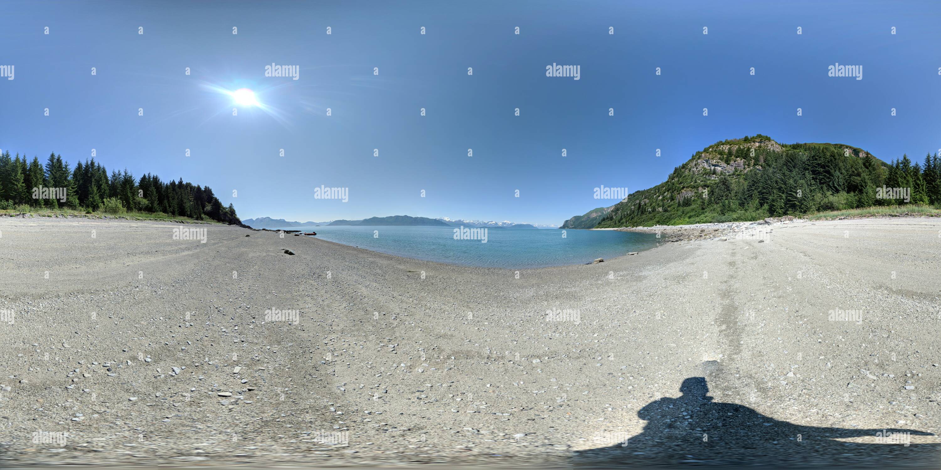 360 Grad Panorama Ansicht von Ein einsamer Strand im Glacier Bay National Park, Alaska