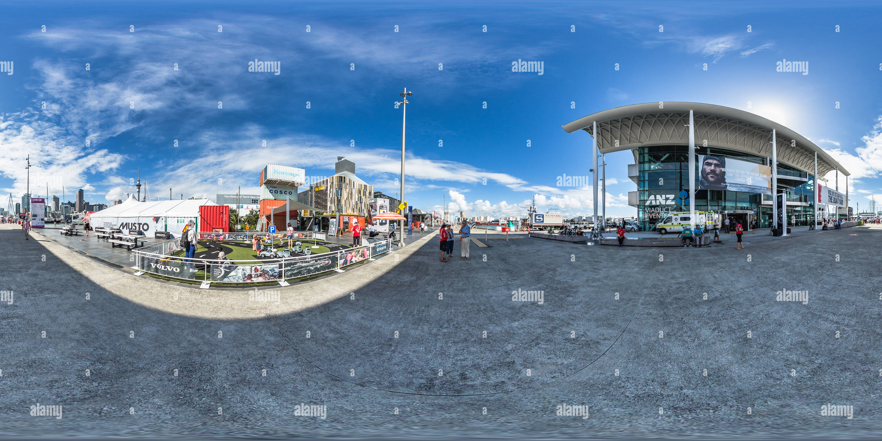 360 Grad Panorama Ansicht von Viadukt Events Center - Wynyard überqueren - Race Village - Volvo Ocean Race 2015 Auckland Zwischenstopp - Neuseeland