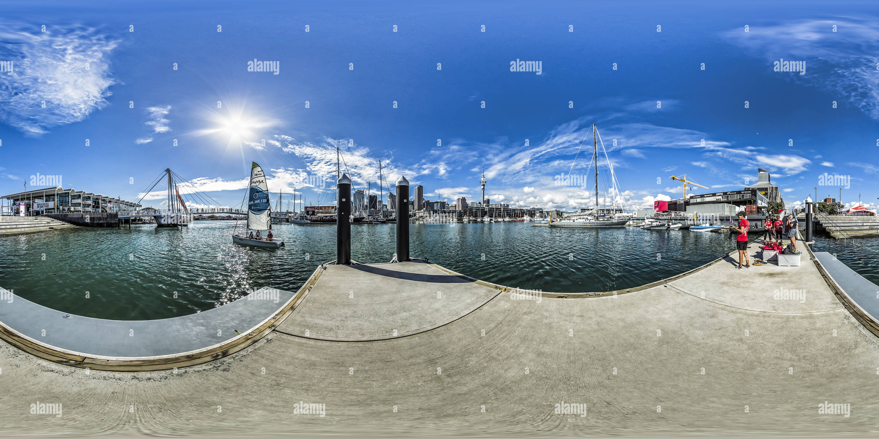 360 Grad Panorama Ansicht von Volvo Segeln haben ein Go-Viaduct Basin - Volvo Ocean Race 2015 Auckland Zwischenstopp - Neuseeland