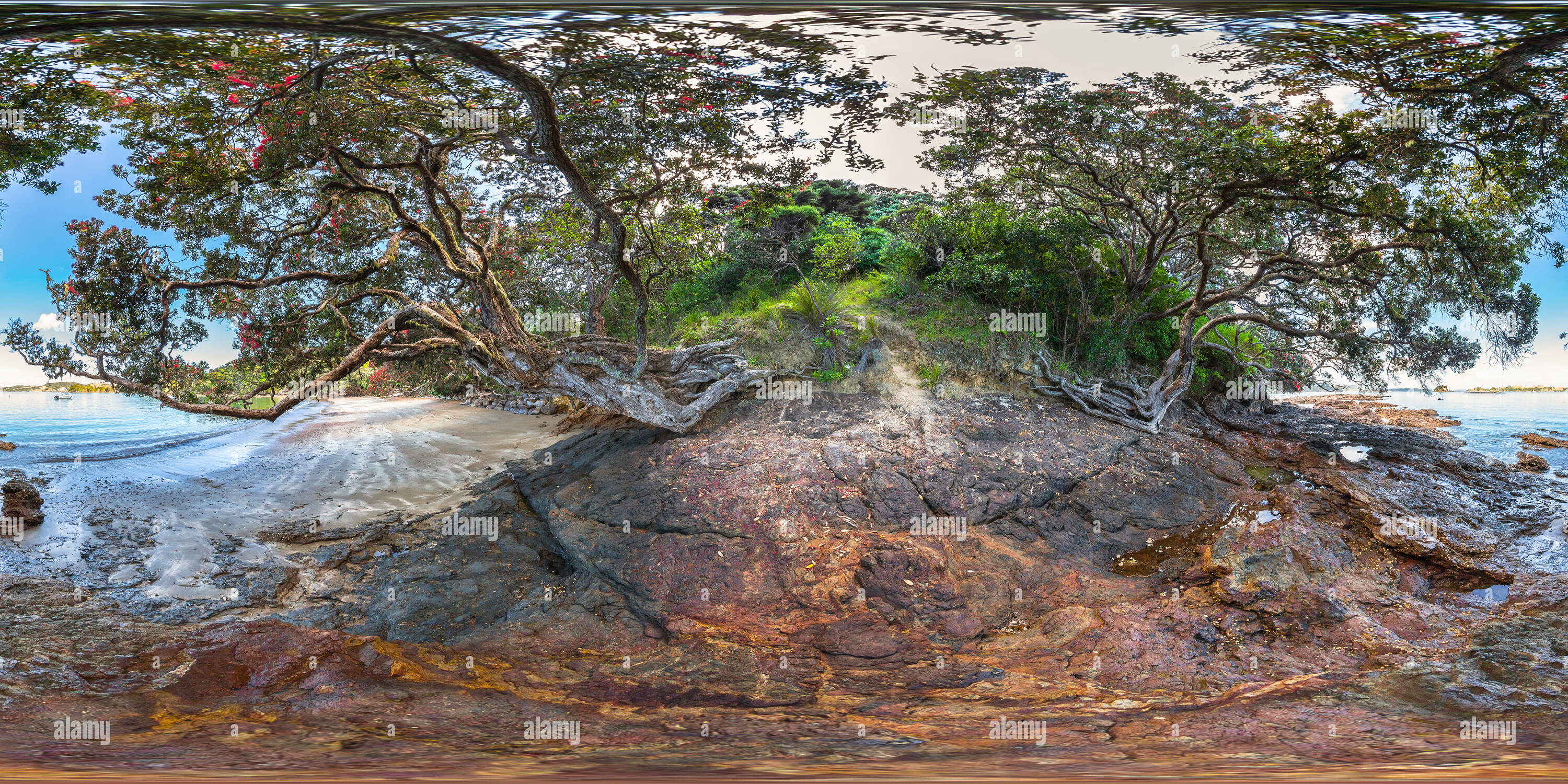 360 Grad Panorama Ansicht von Annäherung an den Strand - Onepoto Bucht - Rawhiti - Bucht von Inseln - Northland - Neuseeland - Ozeanien