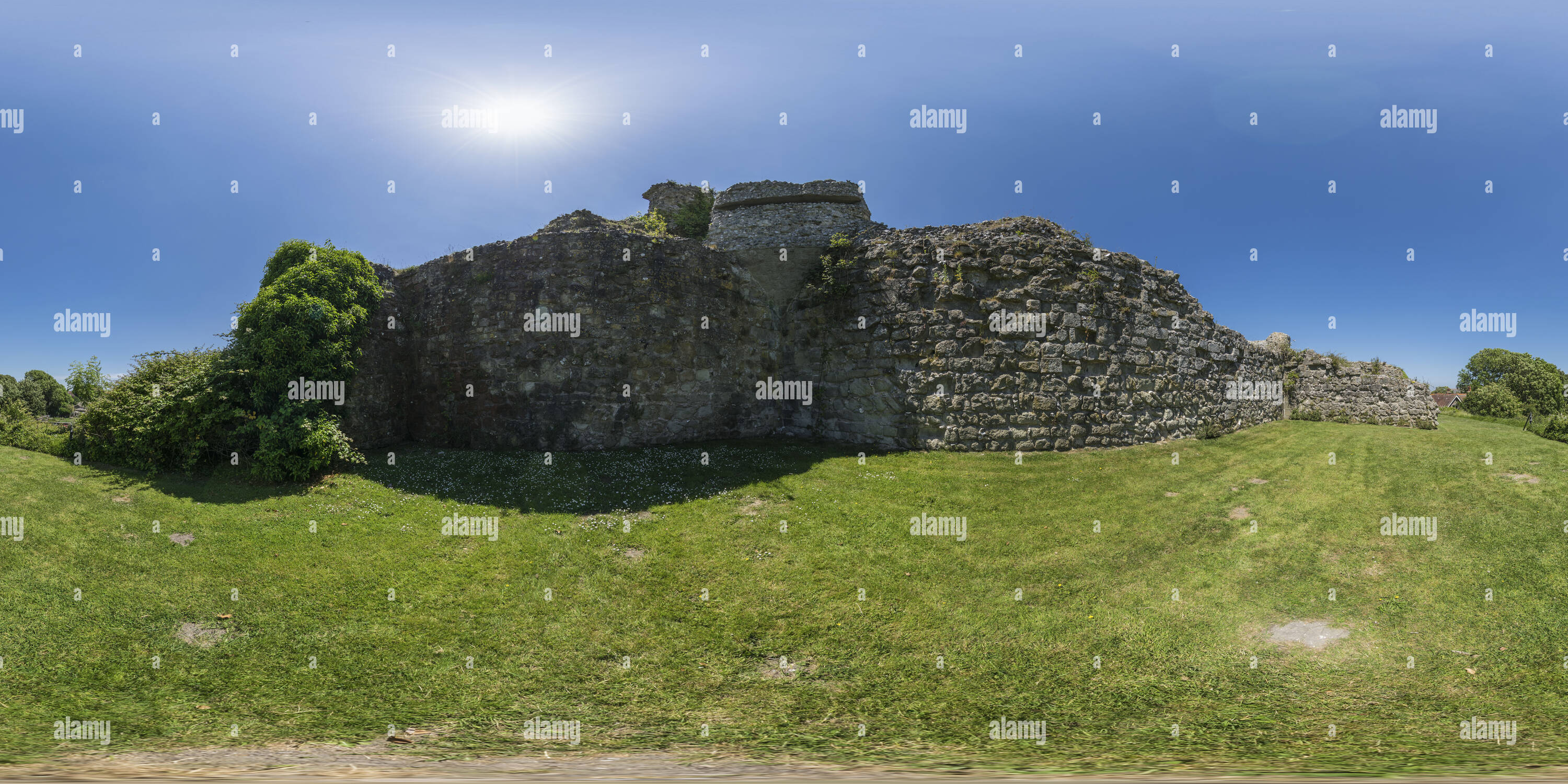 360 Grad Panorama Ansicht von WW2 Gun emplacement, Pevensey Castle