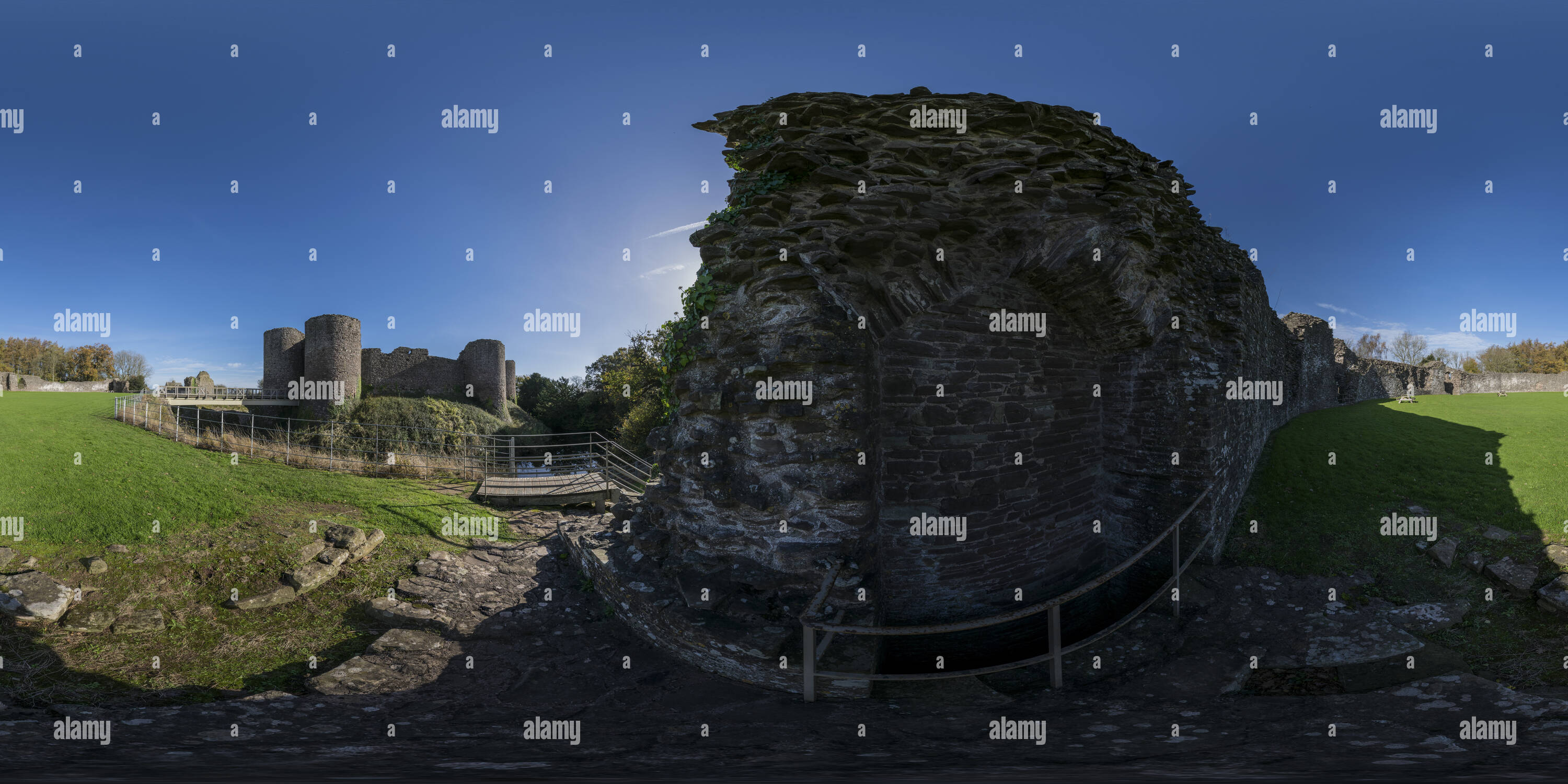 360 Grad Panorama Ansicht von Vorburg, das Weiße Schloss, Abergavenny