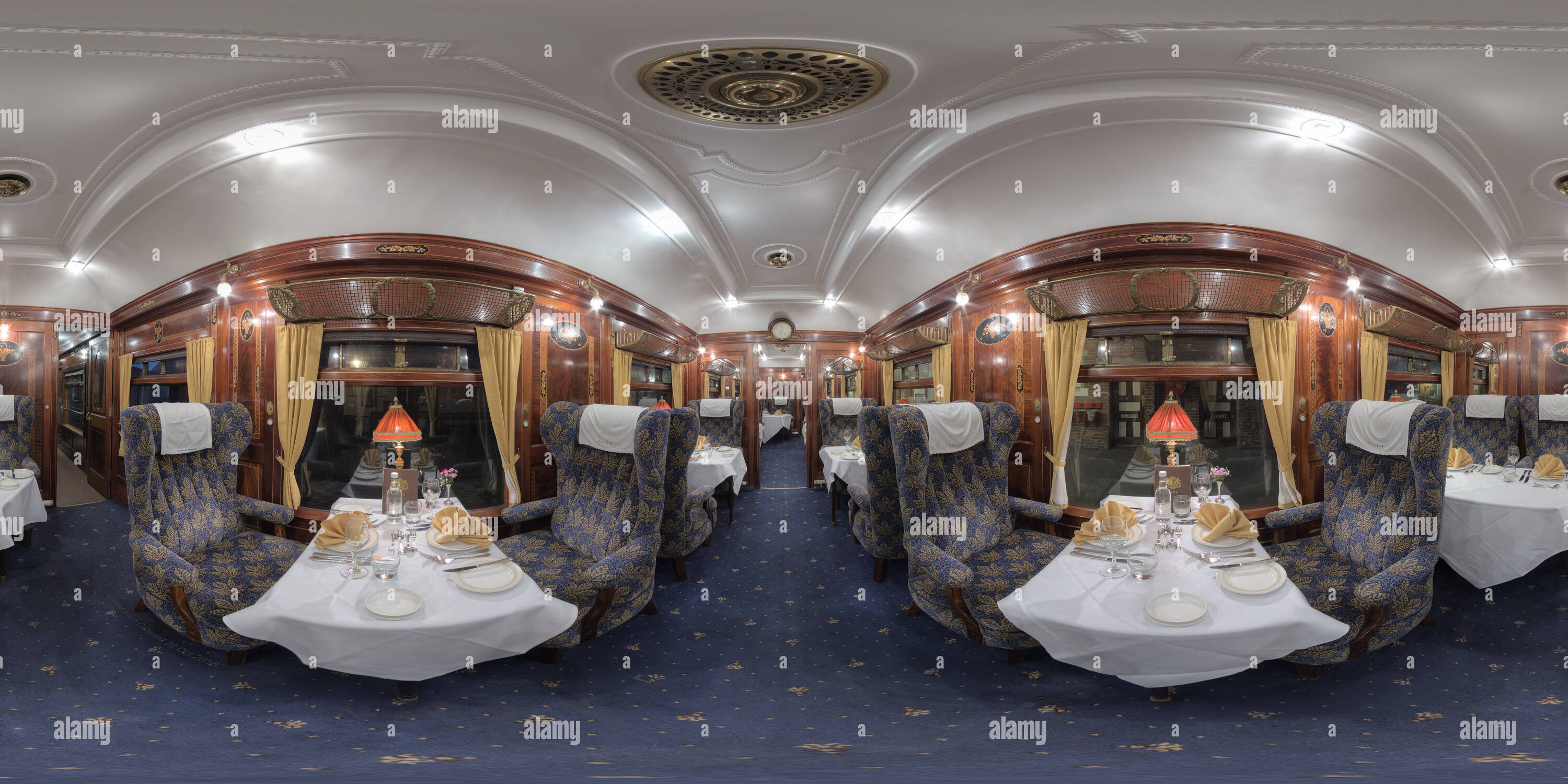 360 Grad Panorama Ansicht von Südende von Fingall Pullman Speisewagen an der Bluebell Railway