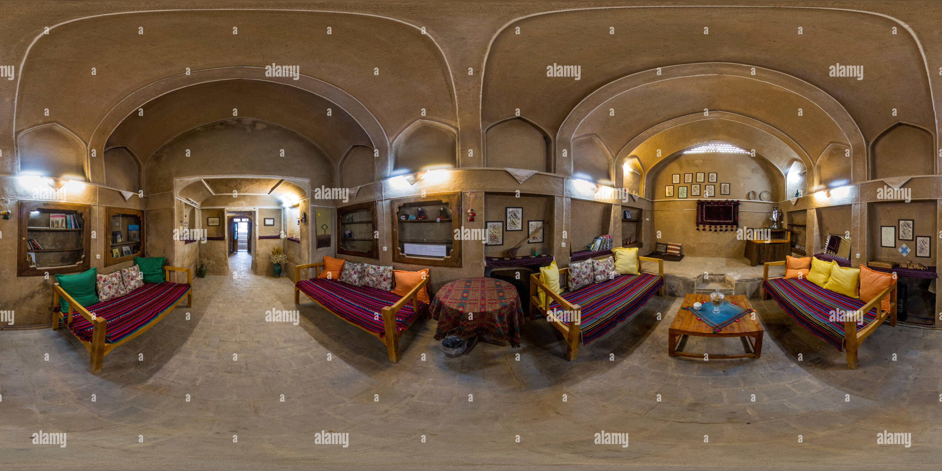 360 Grad Panorama Ansicht von Safa khaneh Khaneh Taba Aran Va Bidgol Banitaba historisches Haus, 02.