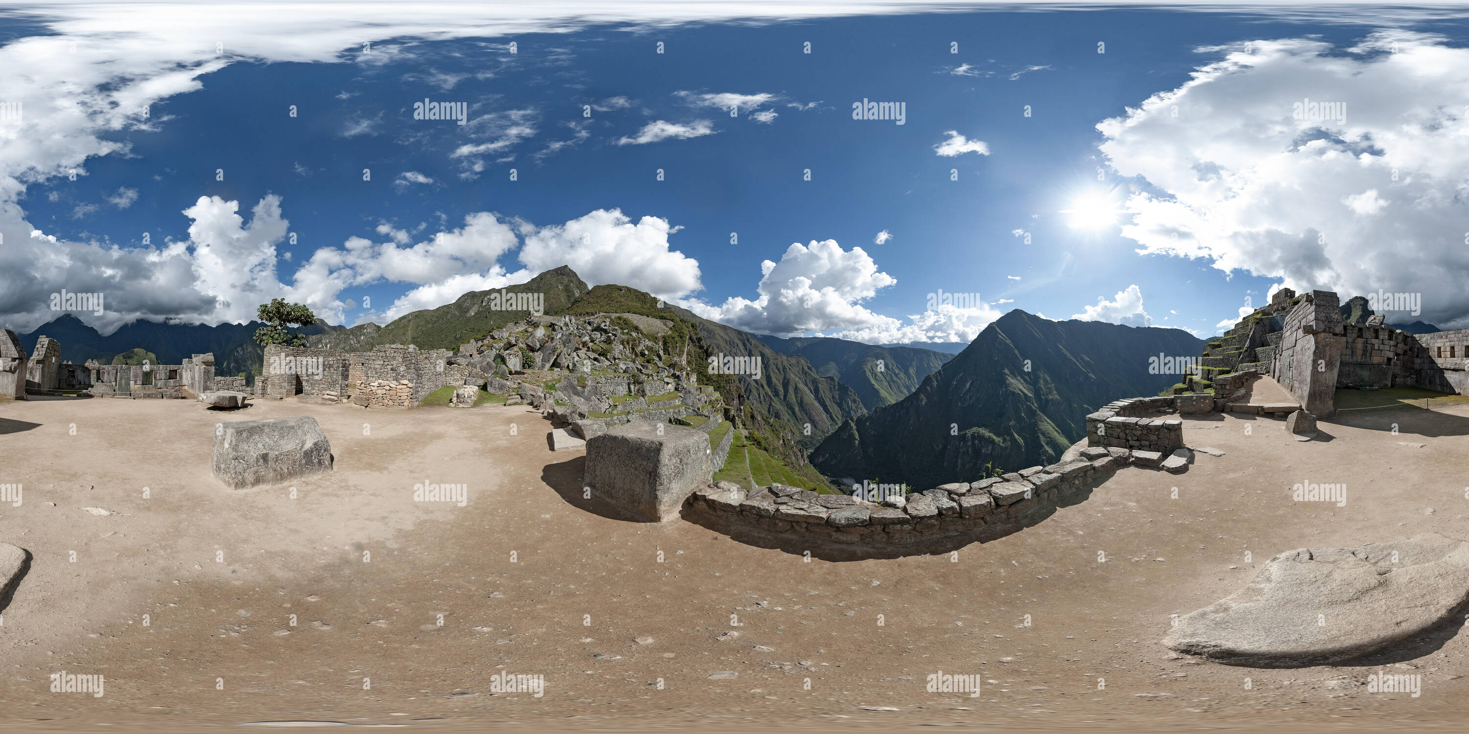 360 Grad Panorama Ansicht von Die heiligen Platz, Machu Picchu, Peru