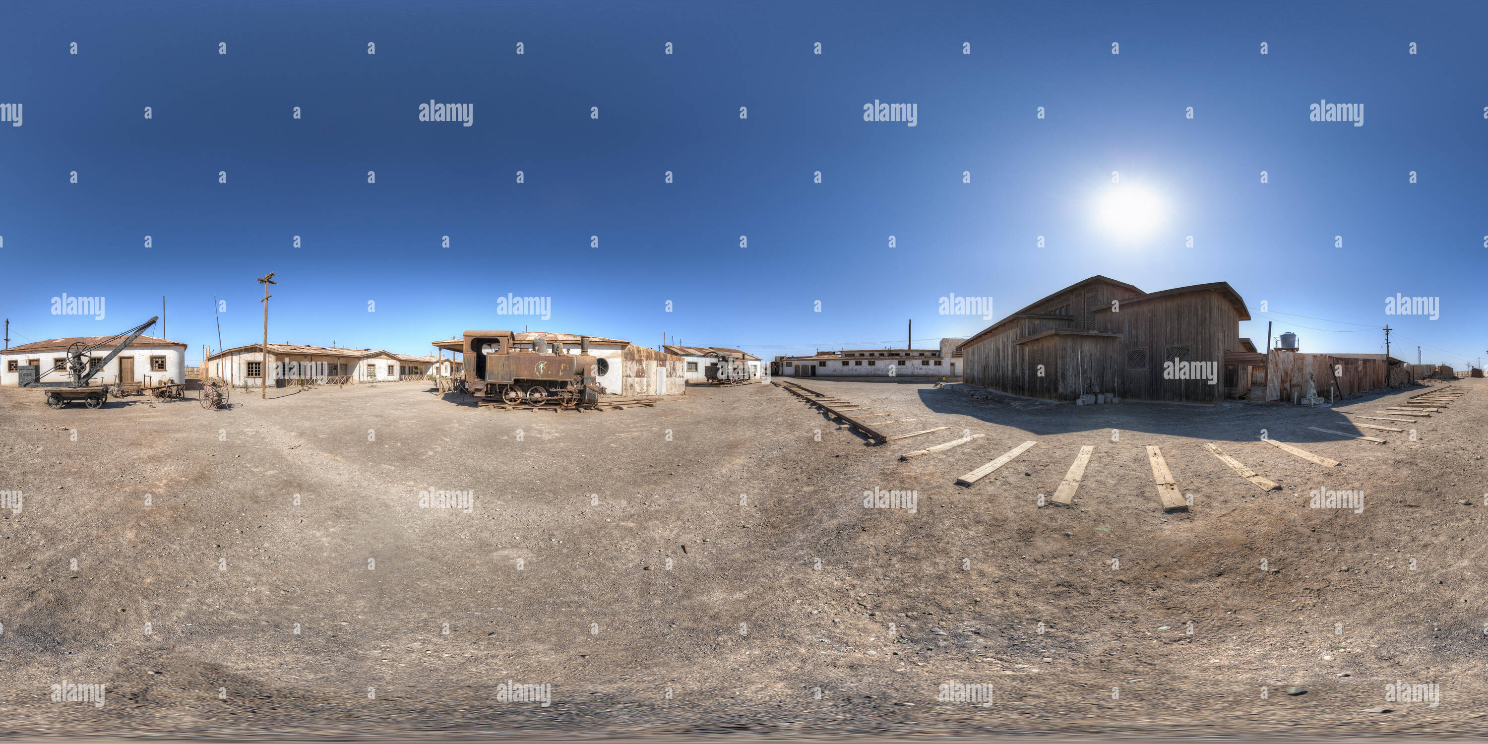 360 Grad Panorama Ansicht von Humberstone Salpeter arbeitet, Chile