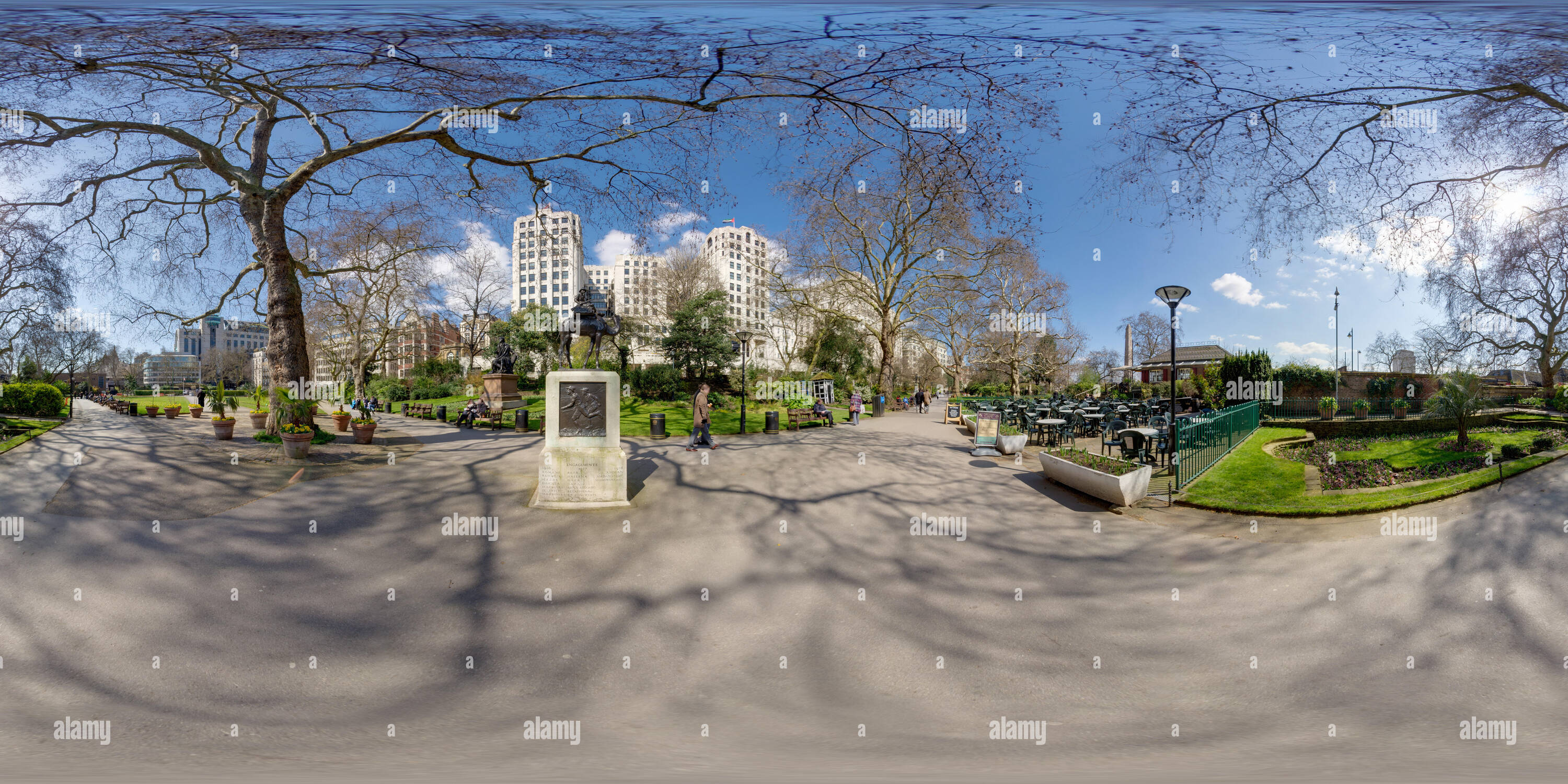 360 Grad Panorama Ansicht von Victoria Embankment Gardens, Imperial Camel Corps, London