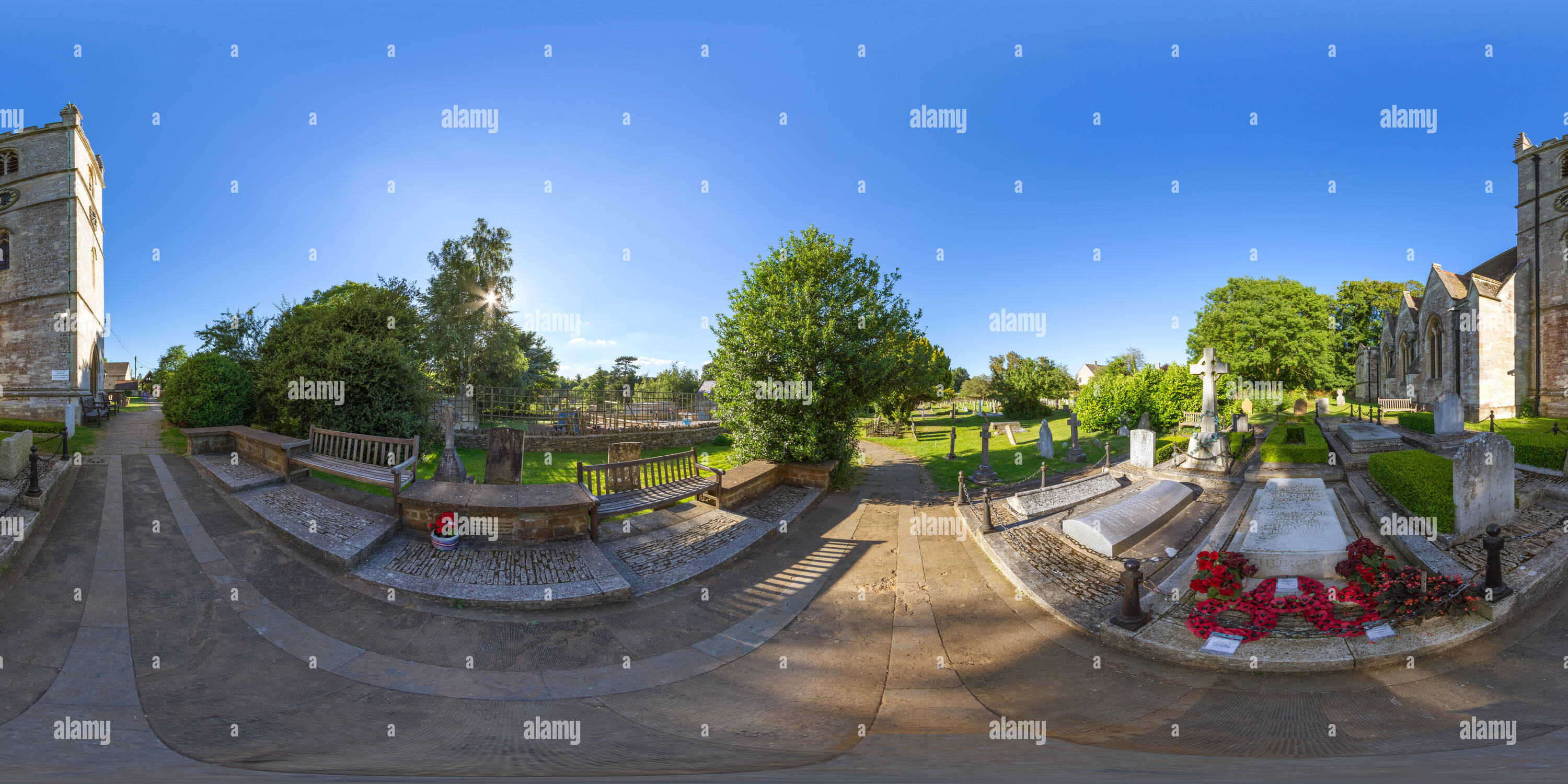 360 Grad Panorama Ansicht von Churchill's Grave, Bladon, Oxfordshire, Großbritannien